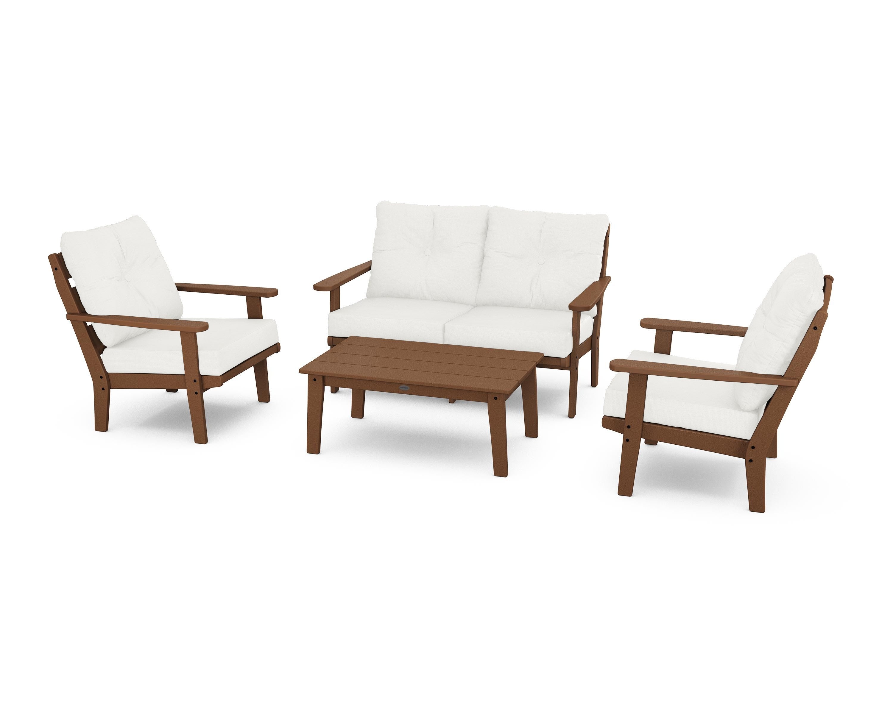 POLYWOOD® Lakeside 4-Piece Deep Seating Set in Teak / Natural Linen