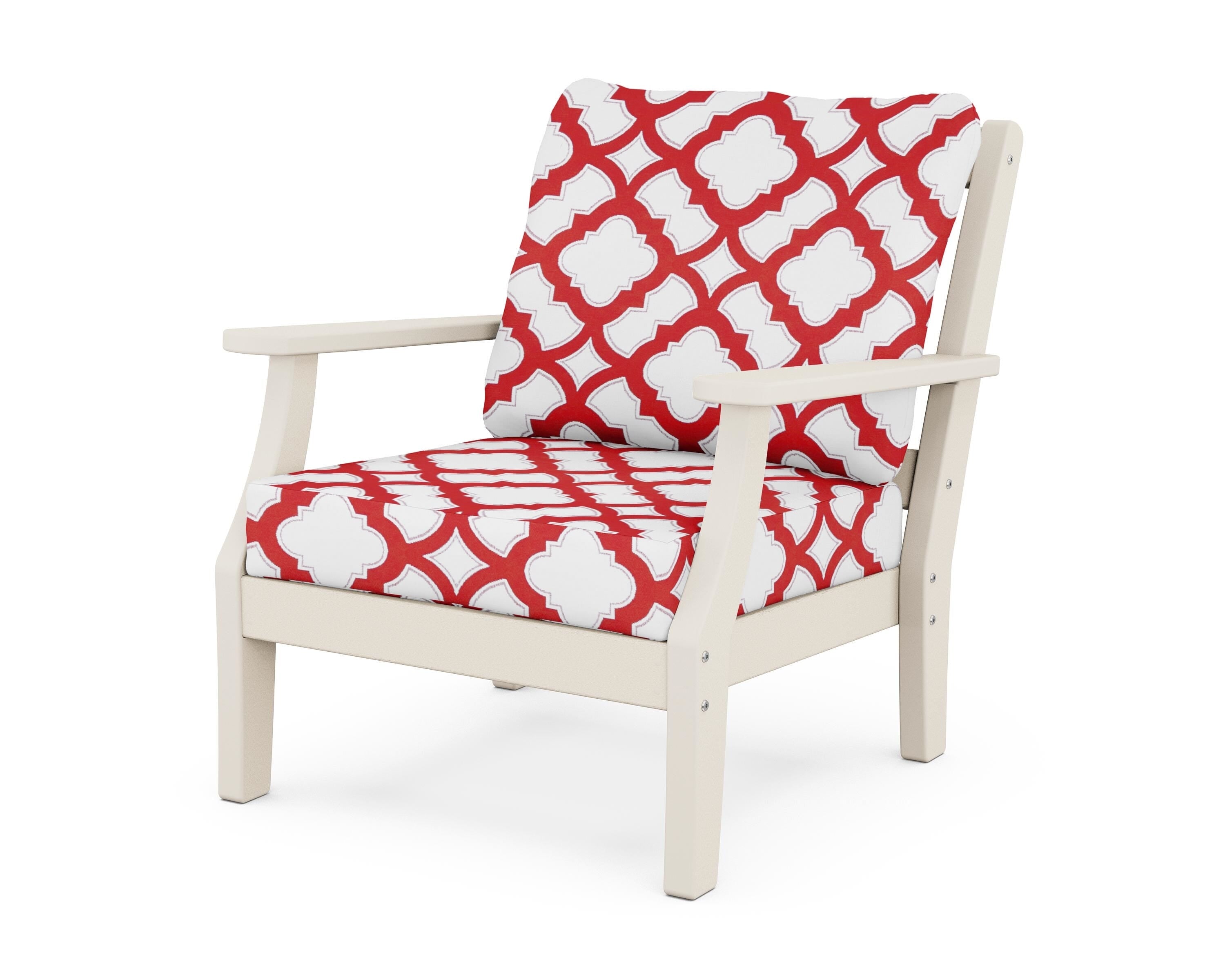 Martha Stewart by POLYWOOD® Chinoiserie Deep Seating Chair in Sand / Trellis Crimson