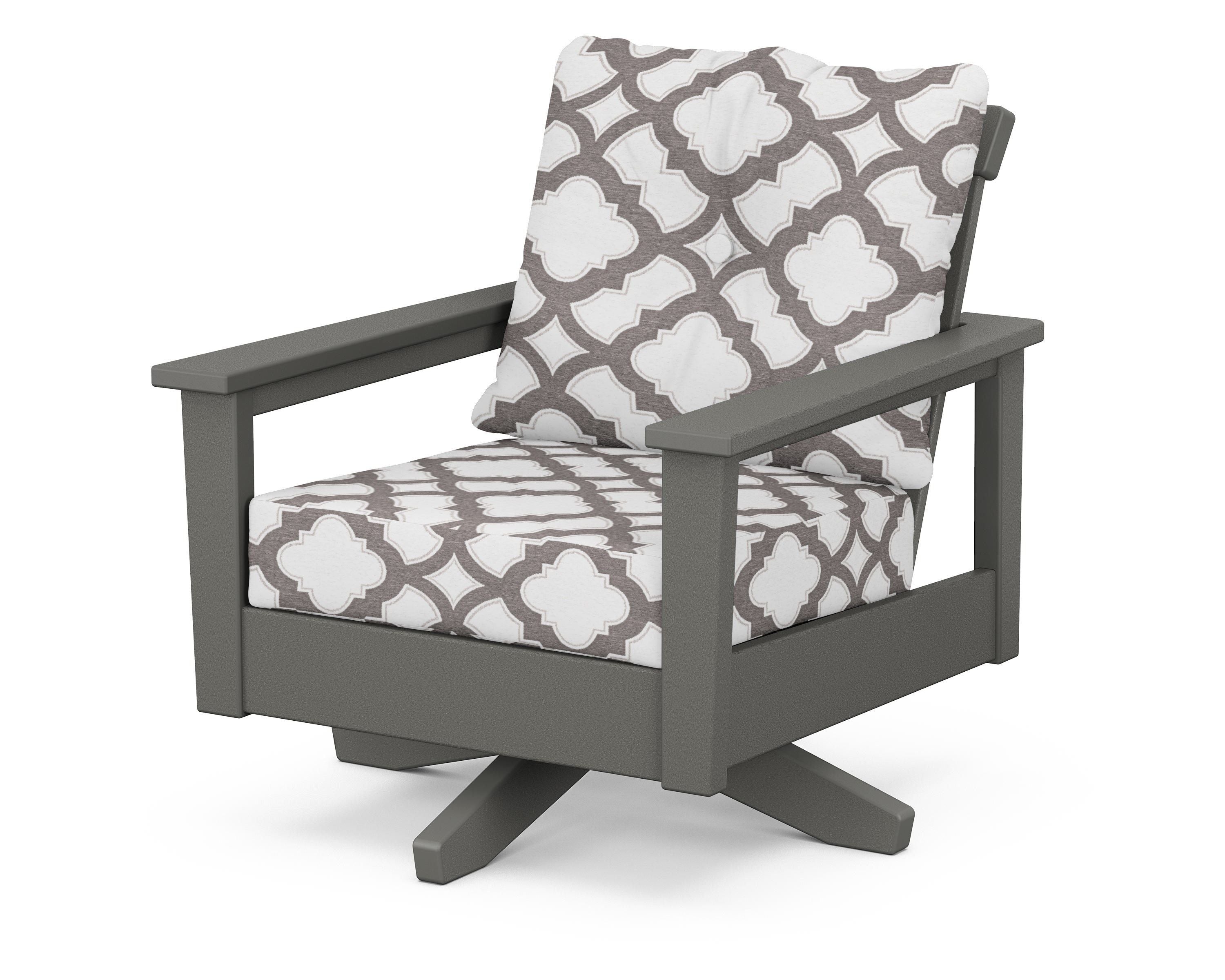 POLYWOOD® Prescott Deep Seating Swivel Chair in Slate Grey / Trellis Grey Mist