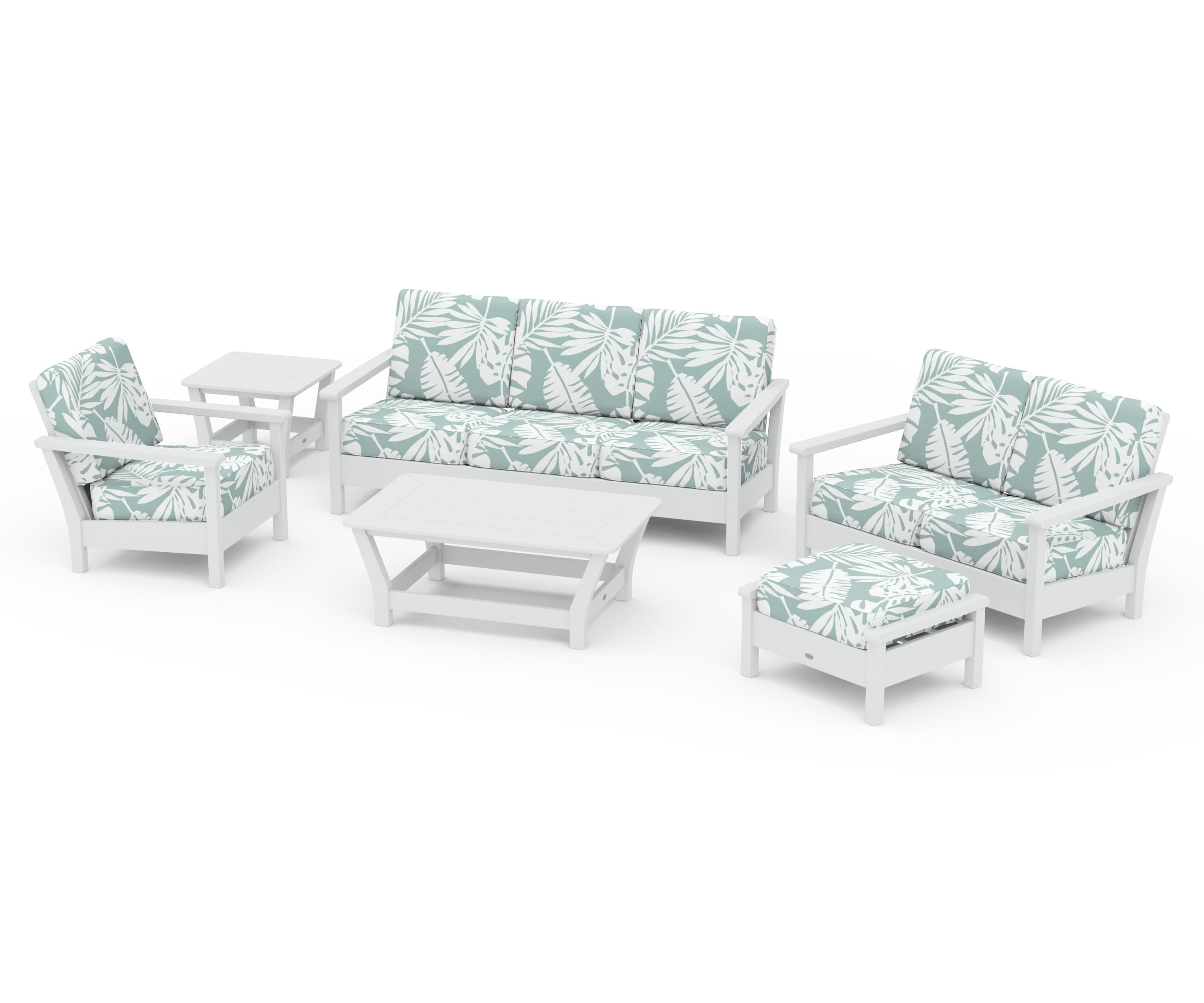 POLYWOOD® Harbour 6-Piece Outdoor Living Set in White / Leaf Glacier Spa