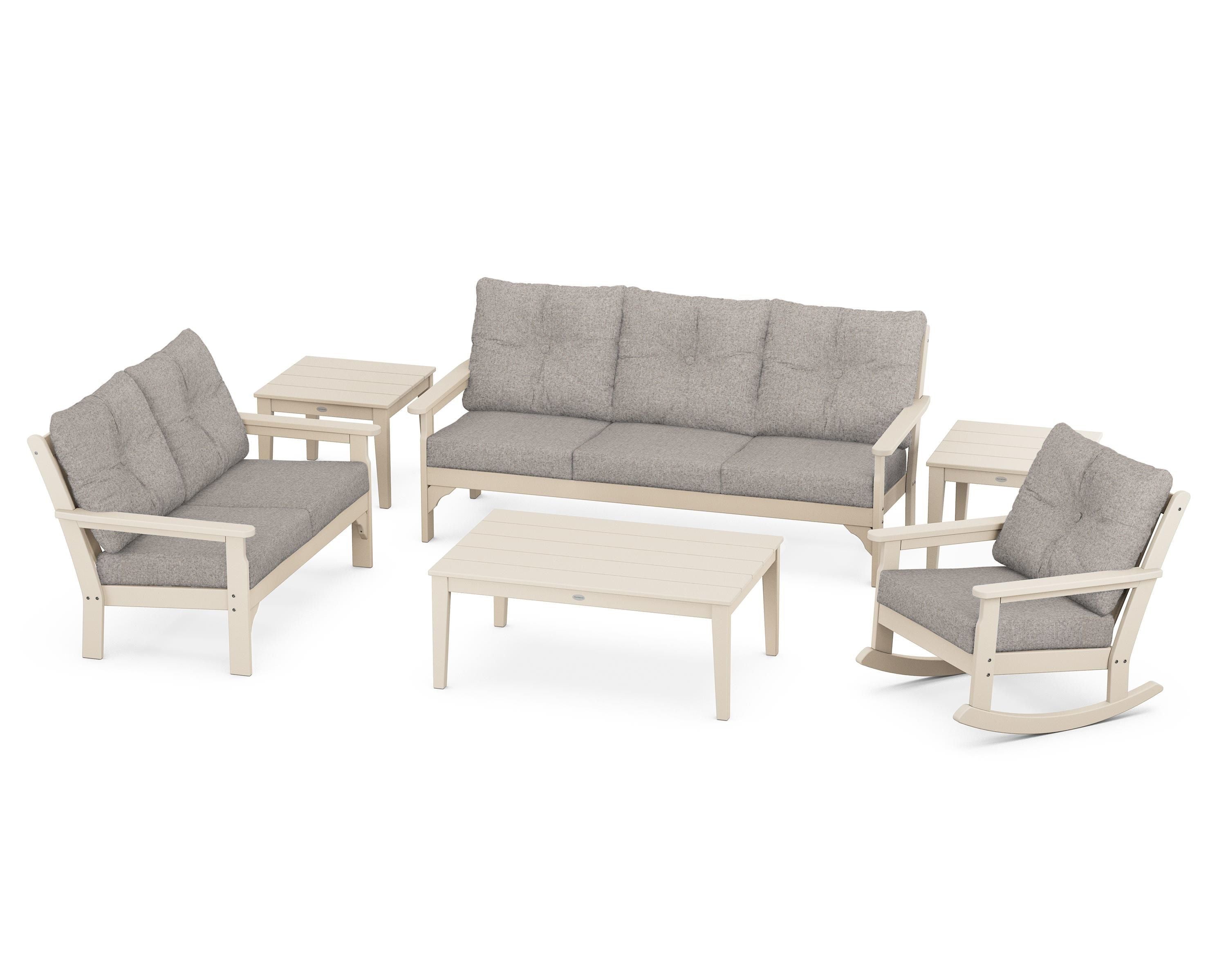 POLYWOOD® Vineyard 6-Piece Deep Seating Set in Sand / Weathered Tweed