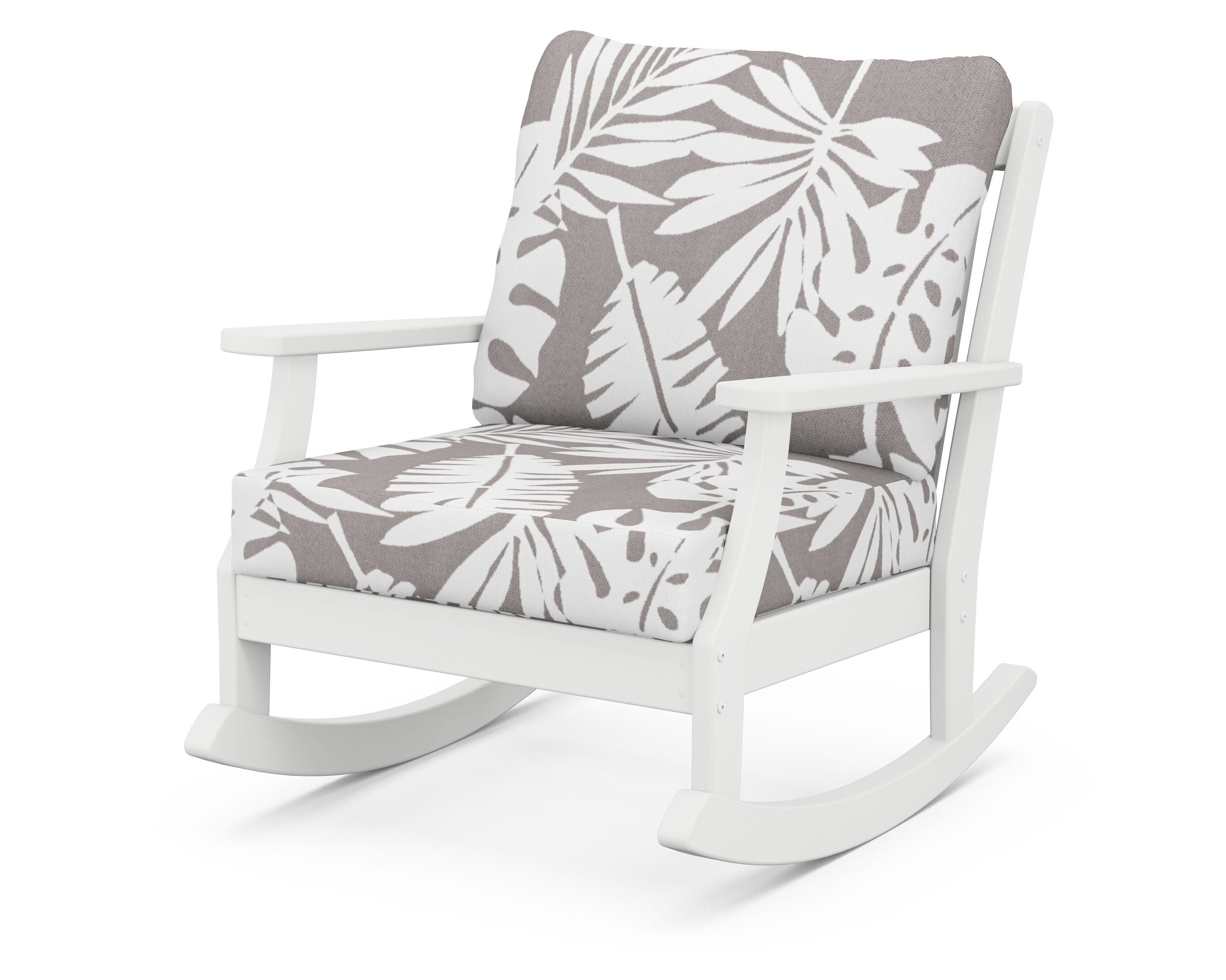 POLYWOOD® Braxton Deep Seating Rocking Chair in White / Leaf Grey Mist