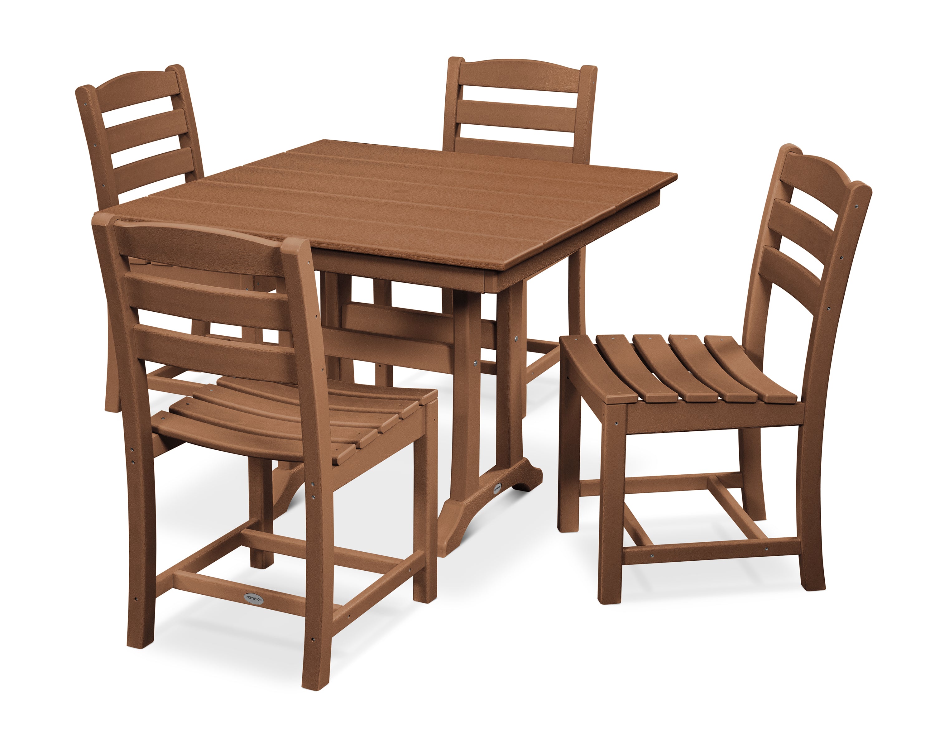 POLYWOOD® La Casa Café 5-Piece Farmhouse Trestle Side Chair Dining Set in Teak
