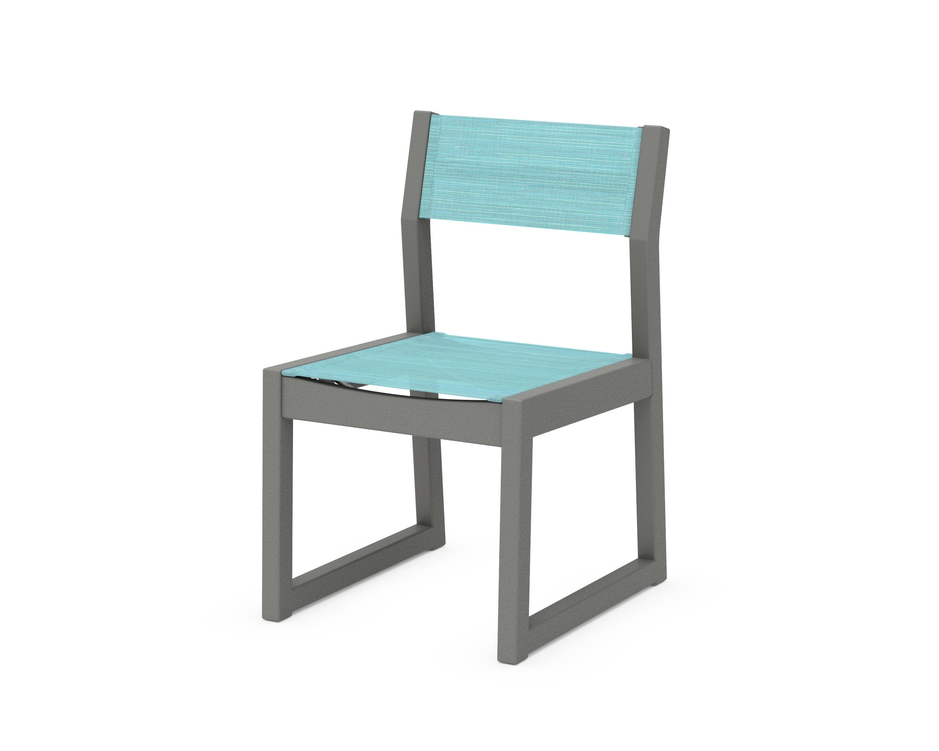 POLYWOOD® EDGE Sling Dining Side Chair in Slate Grey / Dupioni Aquamarine Sling
