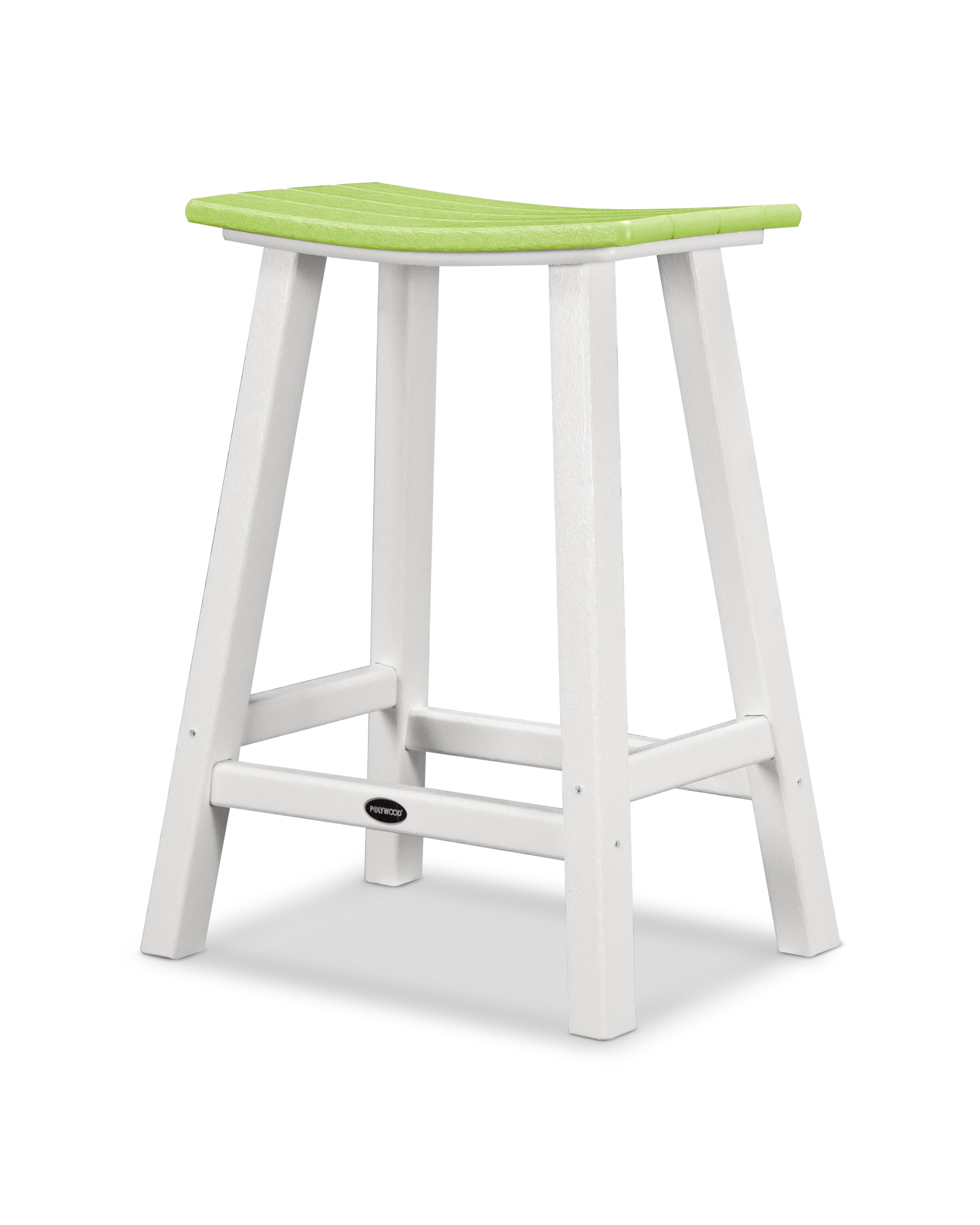 POLYWOOD® Contempo 24" Saddle Counter Stool in White / Lime