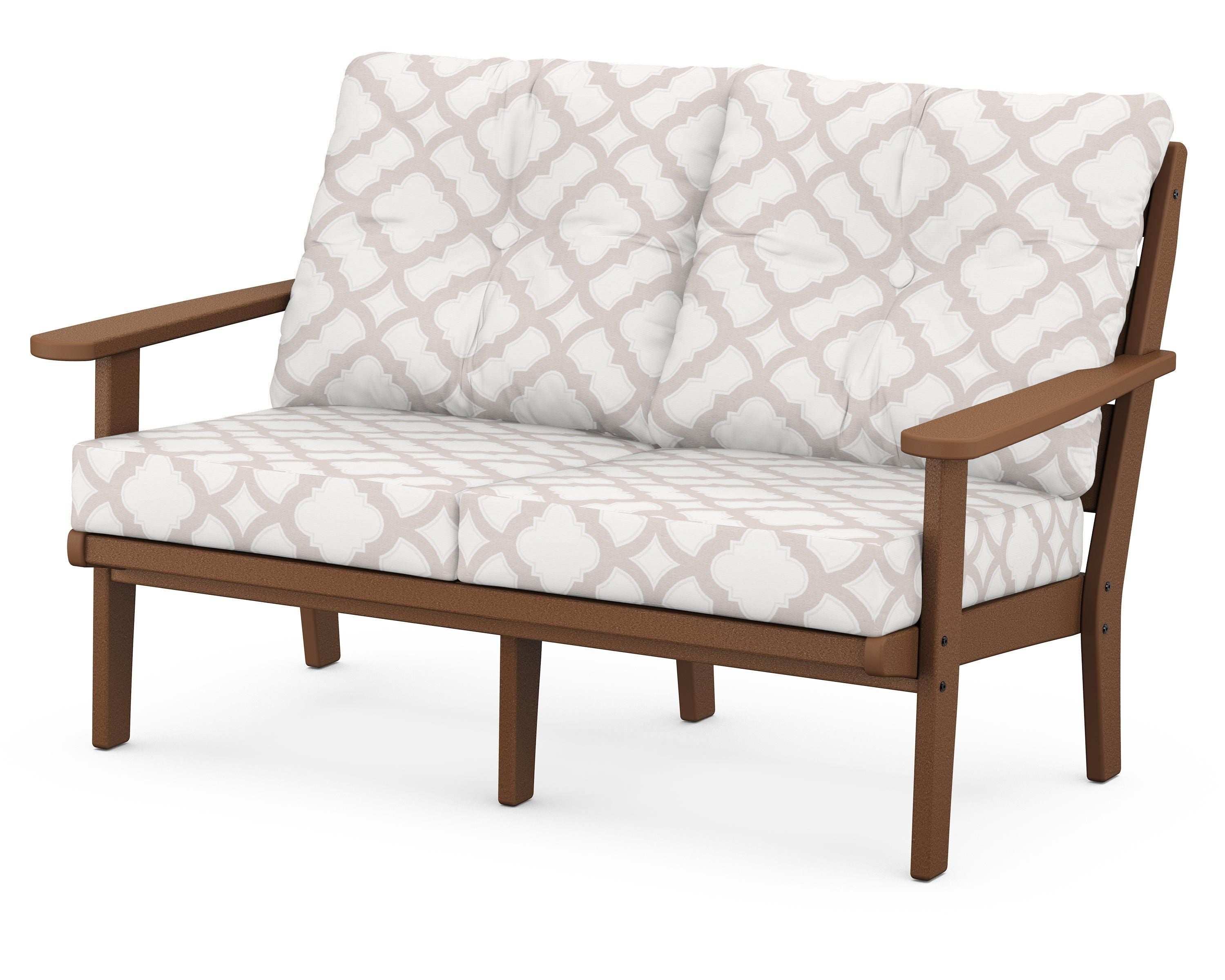 POLYWOOD® Lakeside Deep Seating Loveseat in Teak / Trellis Dune Burlap