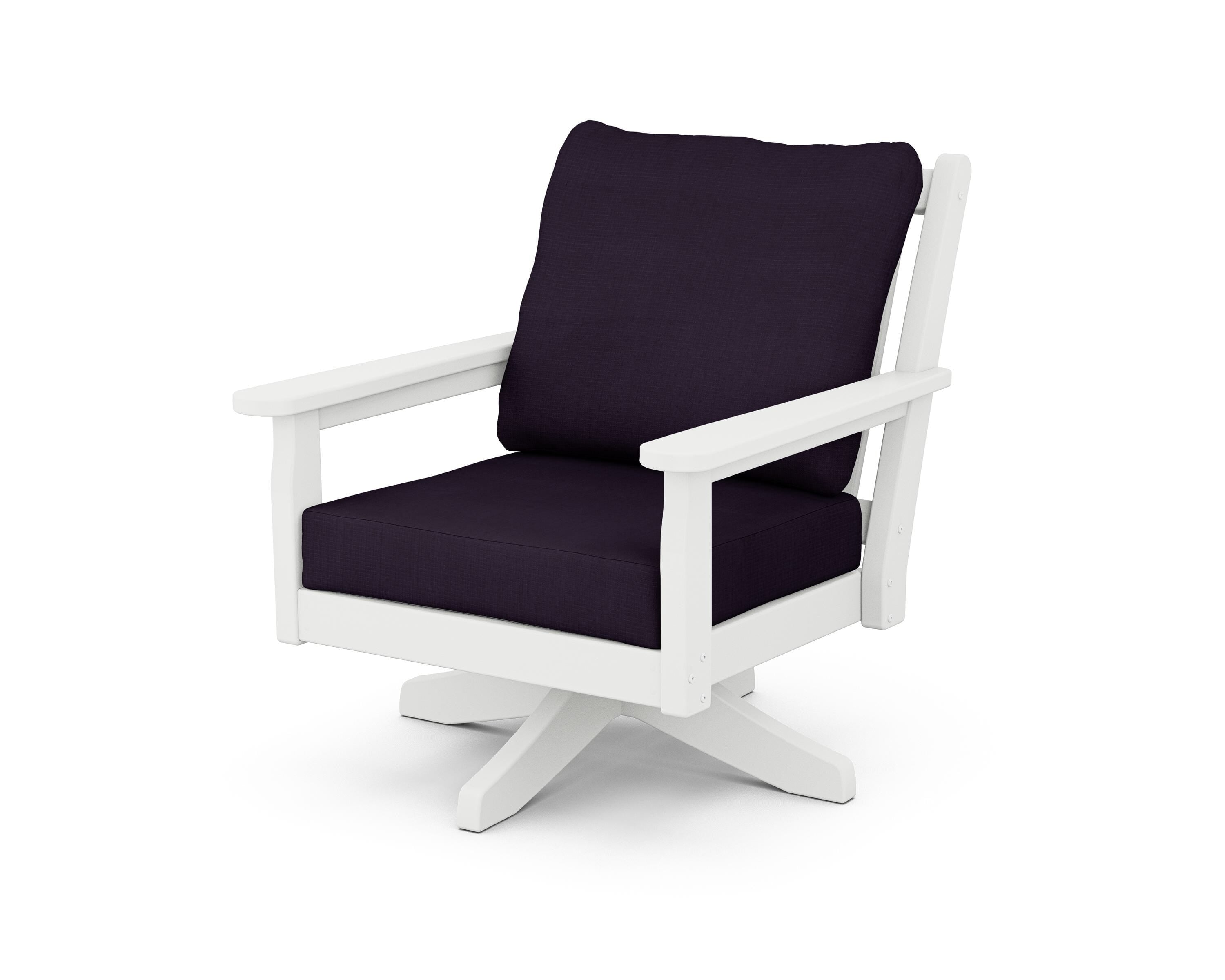 POLYWOOD® Chippendale Deep Seating Swivel Chair in White / Navy Linen