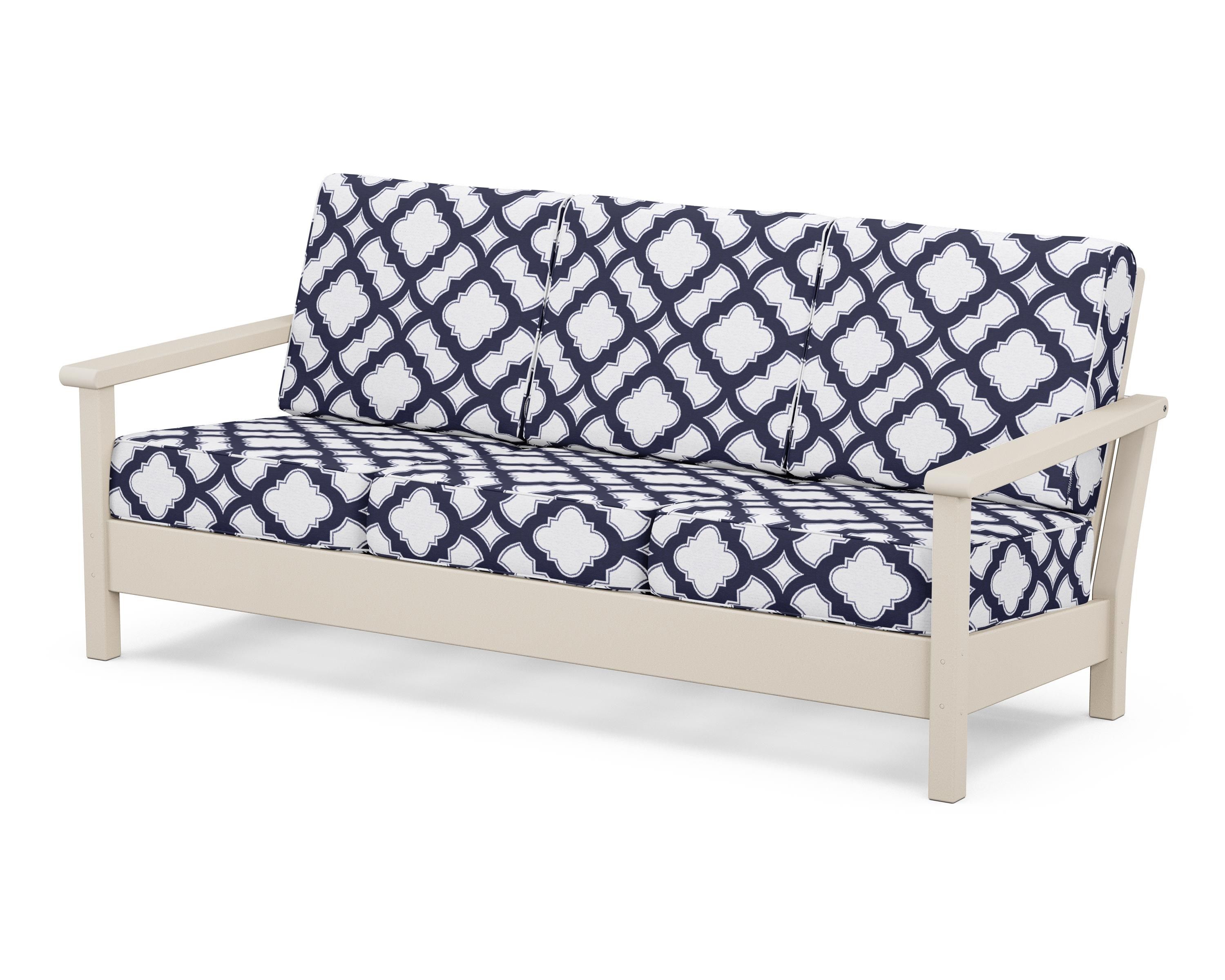 POLYWOOD® Harbour Deep Seating Sofa in Sand / Trellis Navy