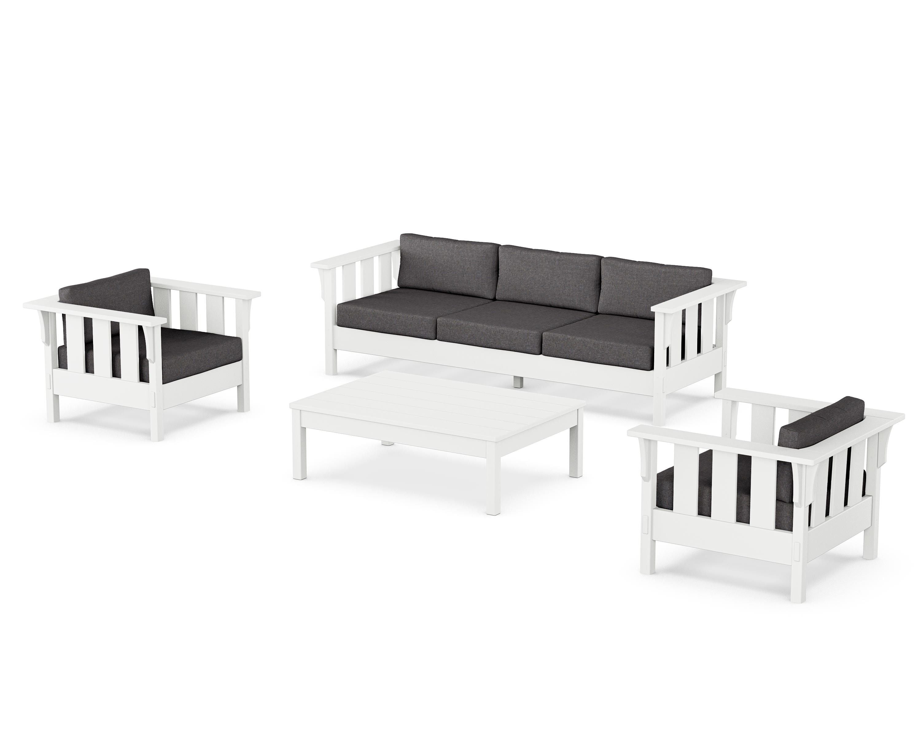 Martha Stewart by POLYWOOD® Acadia 4-Piece Deep Seating Set with Sofa in White / Ash Charcoal