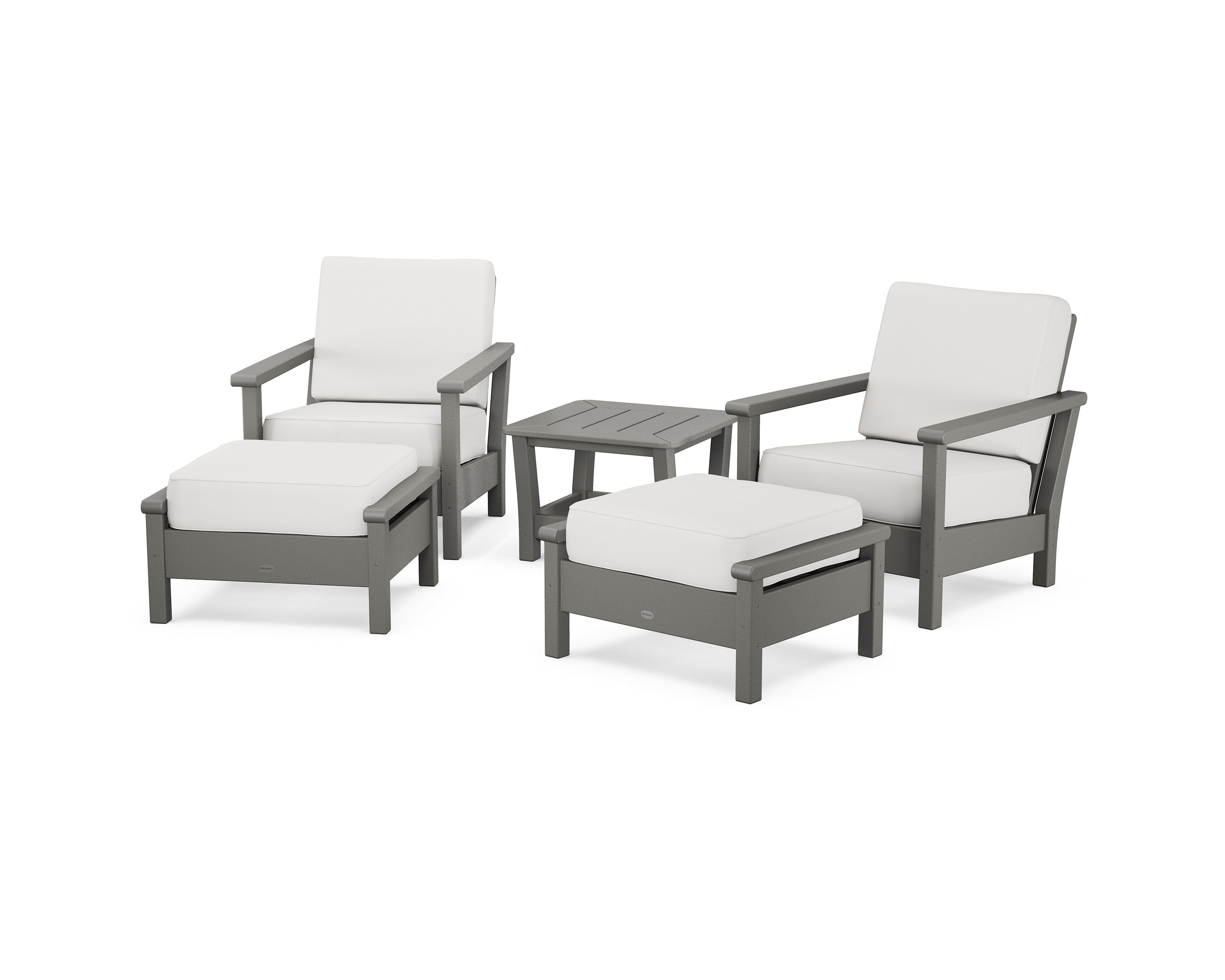 POLYWOOD® Harbour 5-Piece Deep Seating Chair Set in Slate Grey / Natural Linen