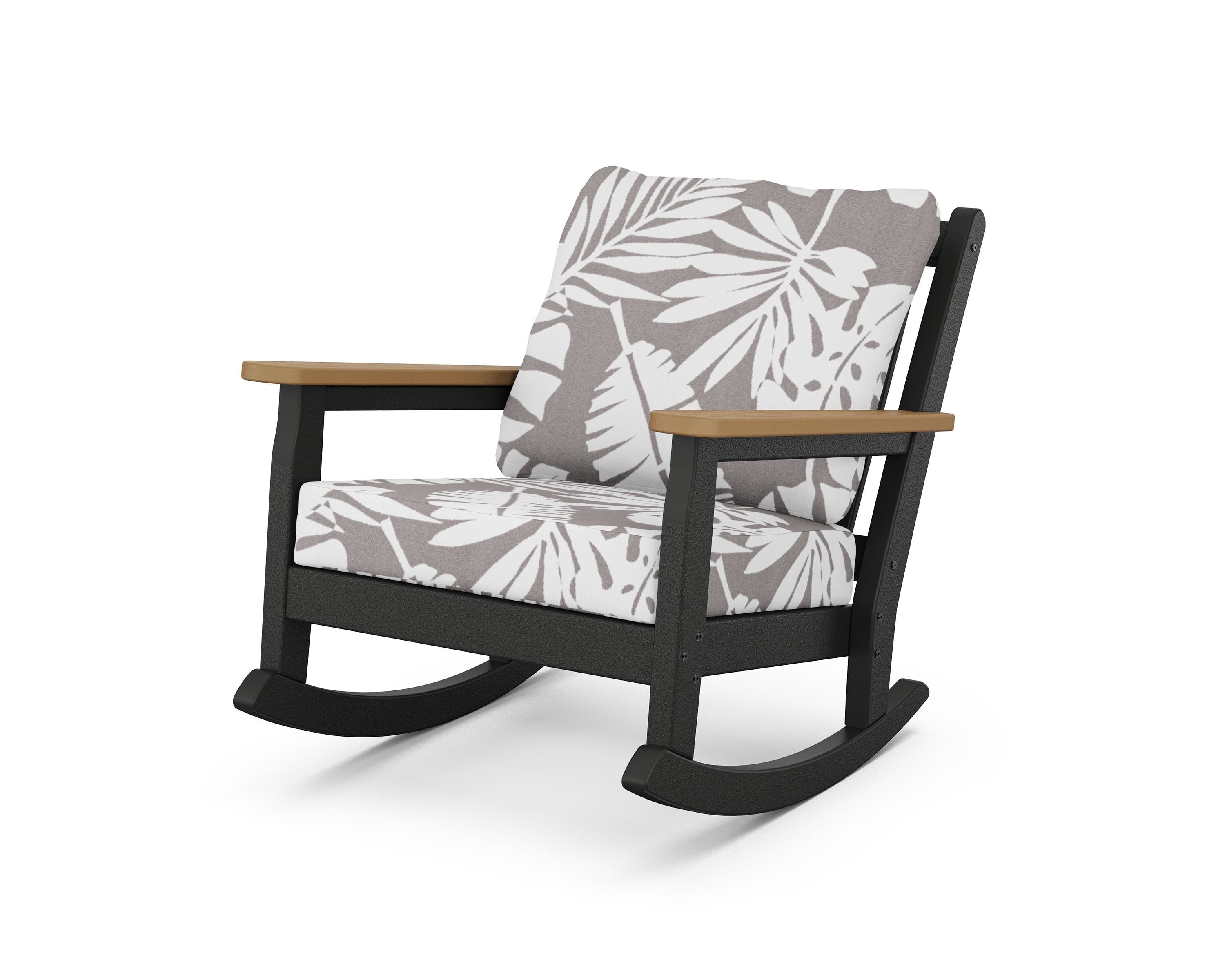 POLYWOOD® Chippendale Deep Seating Rocking Chair in Black / Natural / Leaf Grey Mist