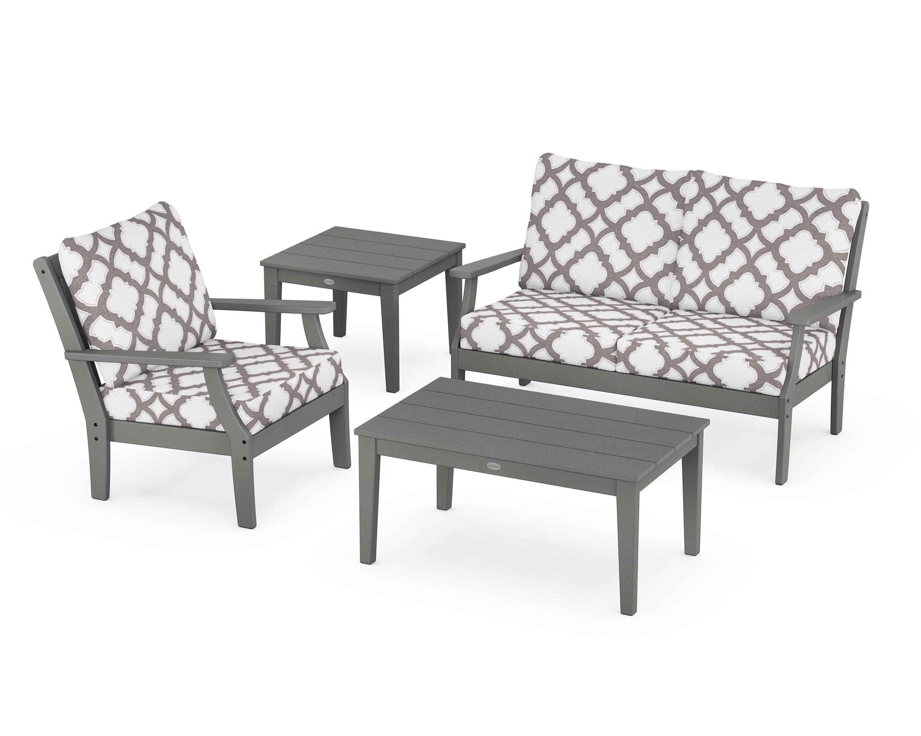 POLYWOOD® Braxton 4-Piece Deep Seating Set in Slate Grey / Trellis Grey Mist
