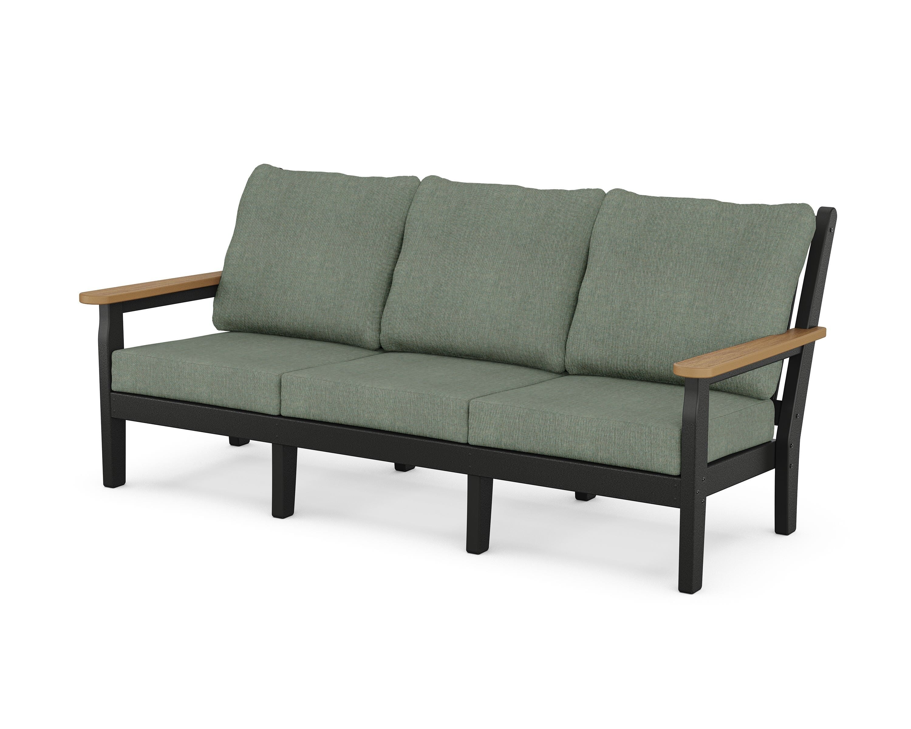 POLYWOOD® Chippendale Deep Seating Sofa in Black / Natural / Cast Sage