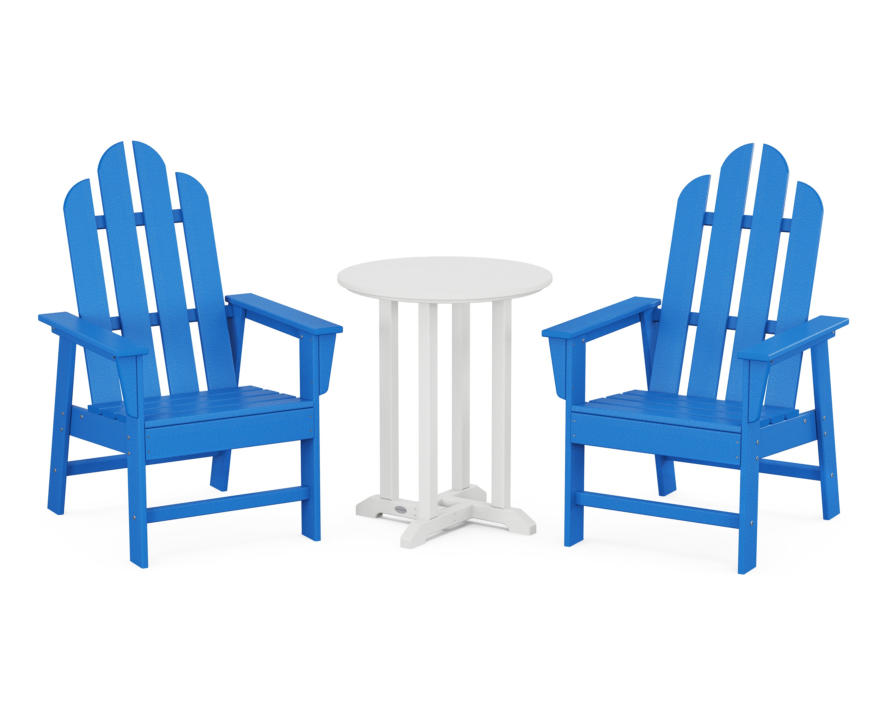 POLYWOOD® Long Island 3-Piece Round Bistro Dining Set in Pacific Blue / White
