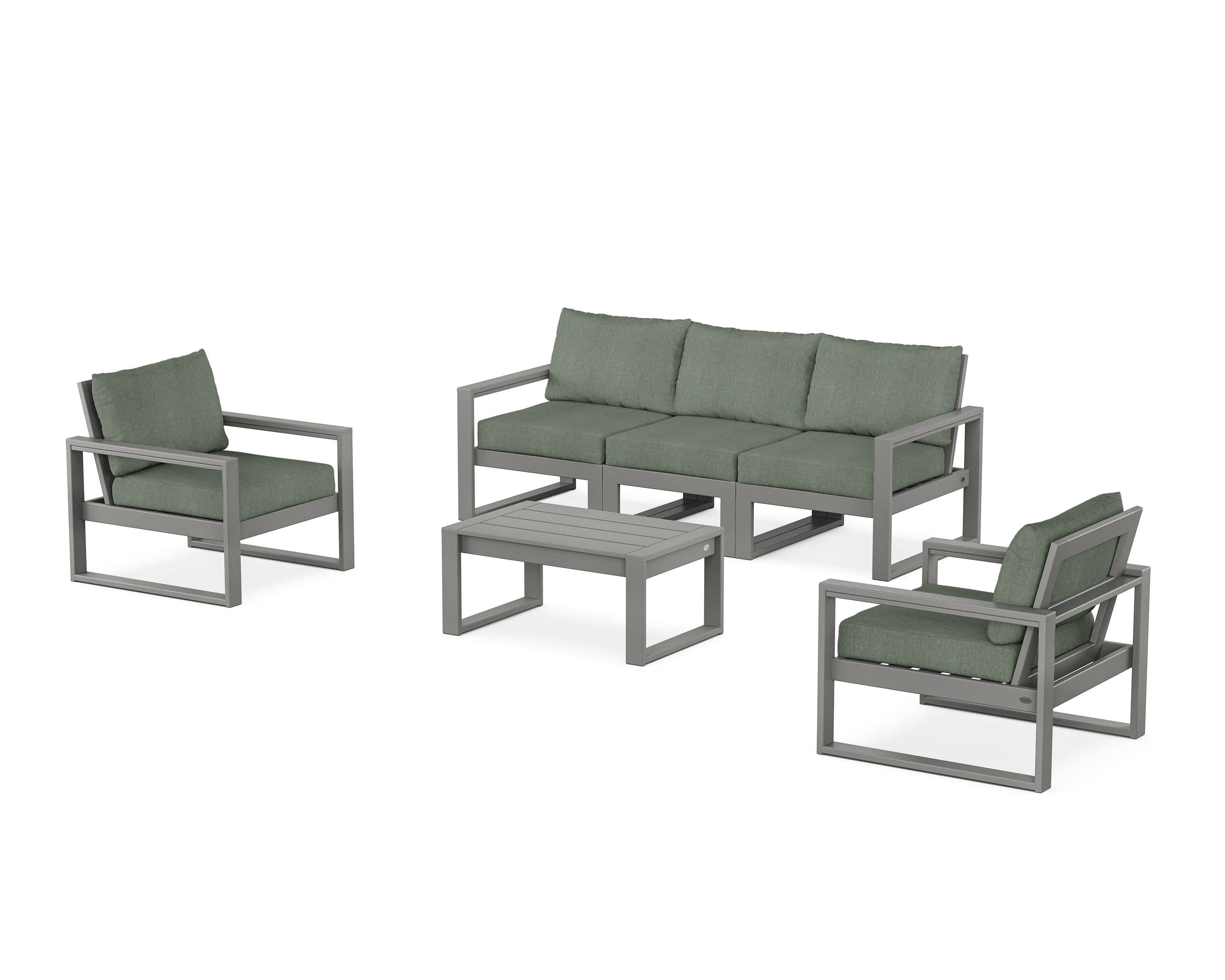 POLYWOOD® EDGE Sectional 4-Piece Deep Seating Set with Sofa in Slate Grey / Cast Sage