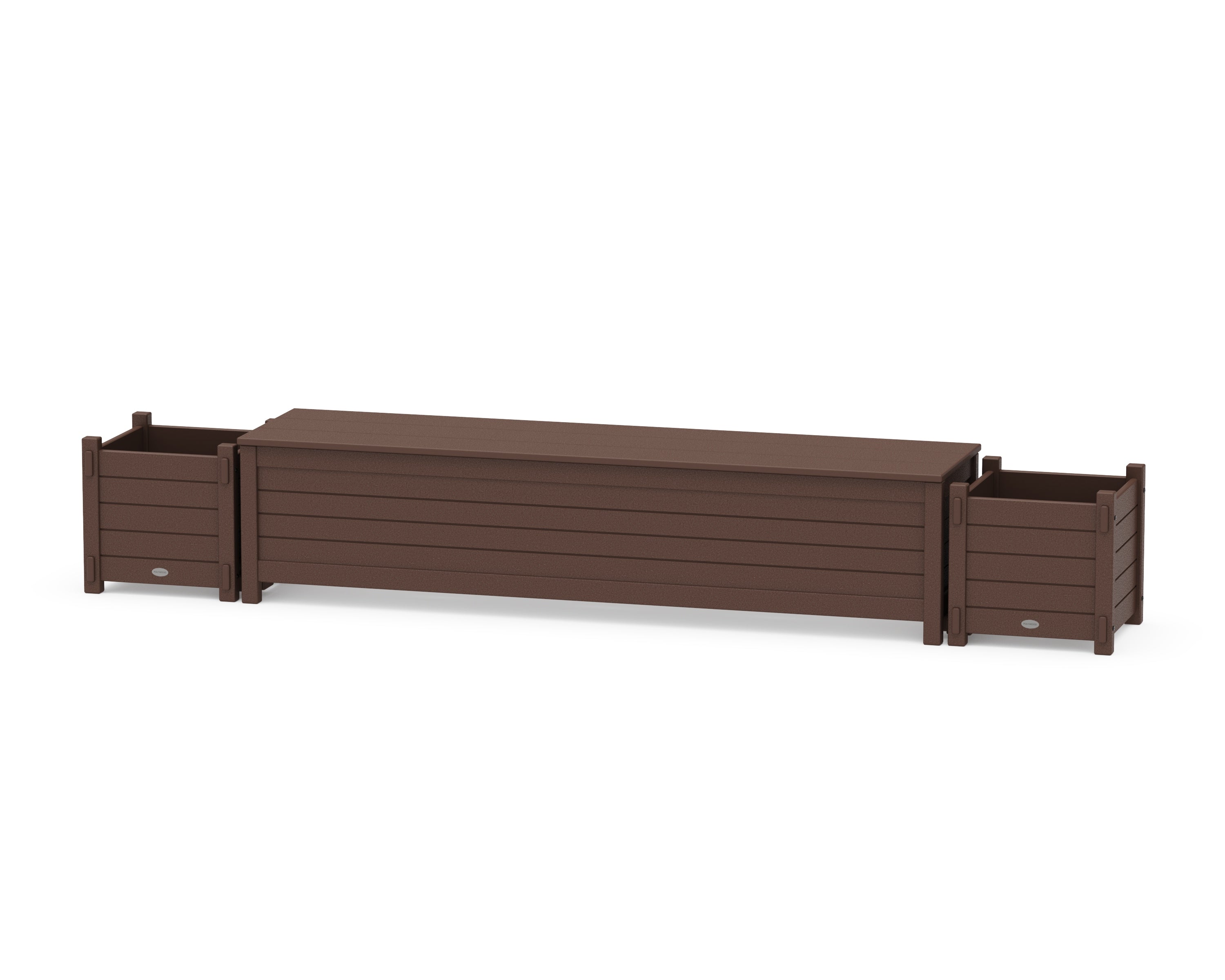 POLYWOOD® 72" Nautical Straight Planter Storage Bench Set in Mahogany