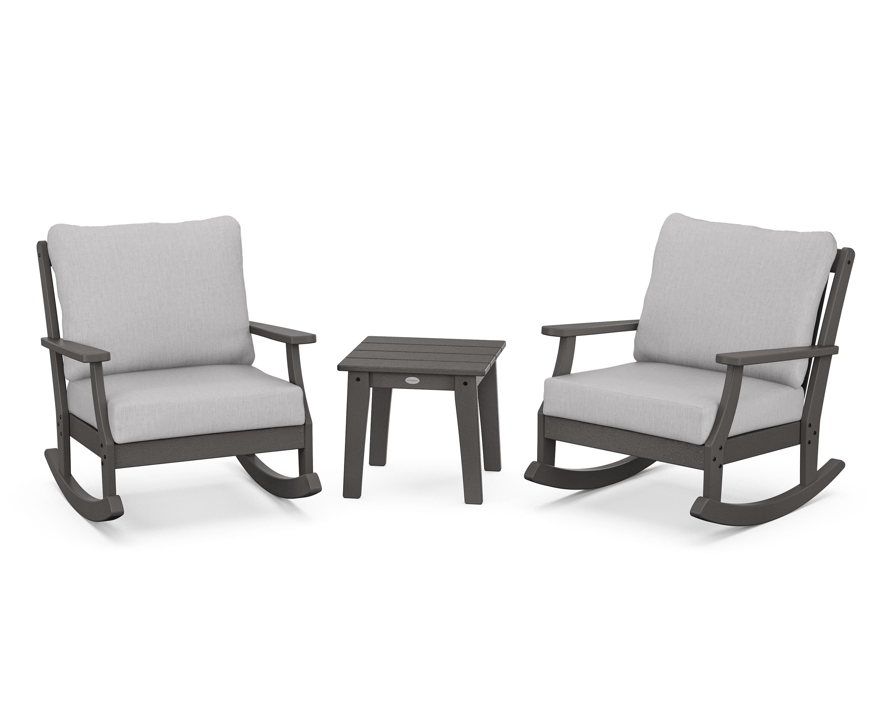 POLYWOOD® Braxton 3-Piece Deep Seating Rocker Set in Vintage Coffee / Granite