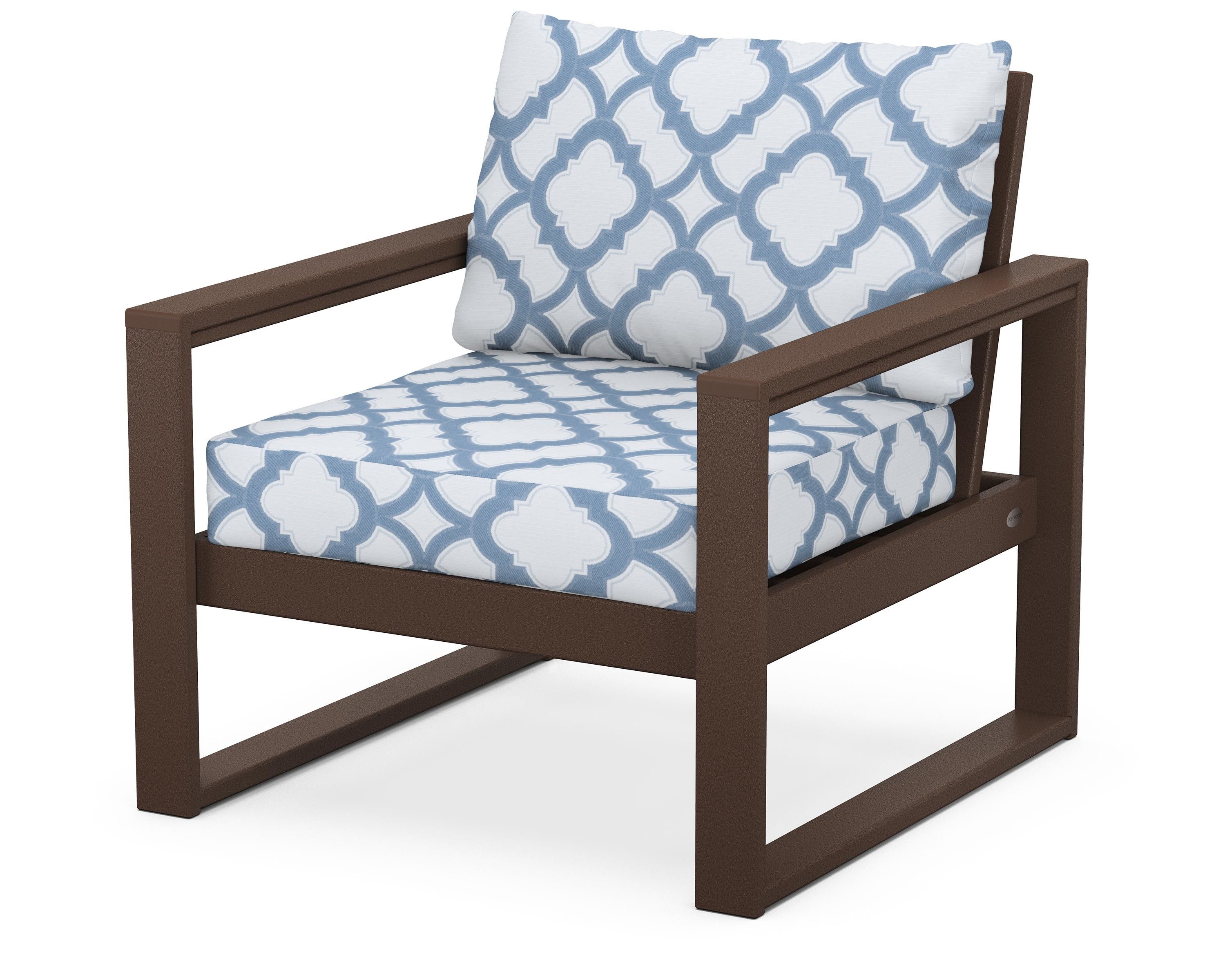 POLYWOOD® EDGE Club Chair in Mahogany / Trellis Sky Blue