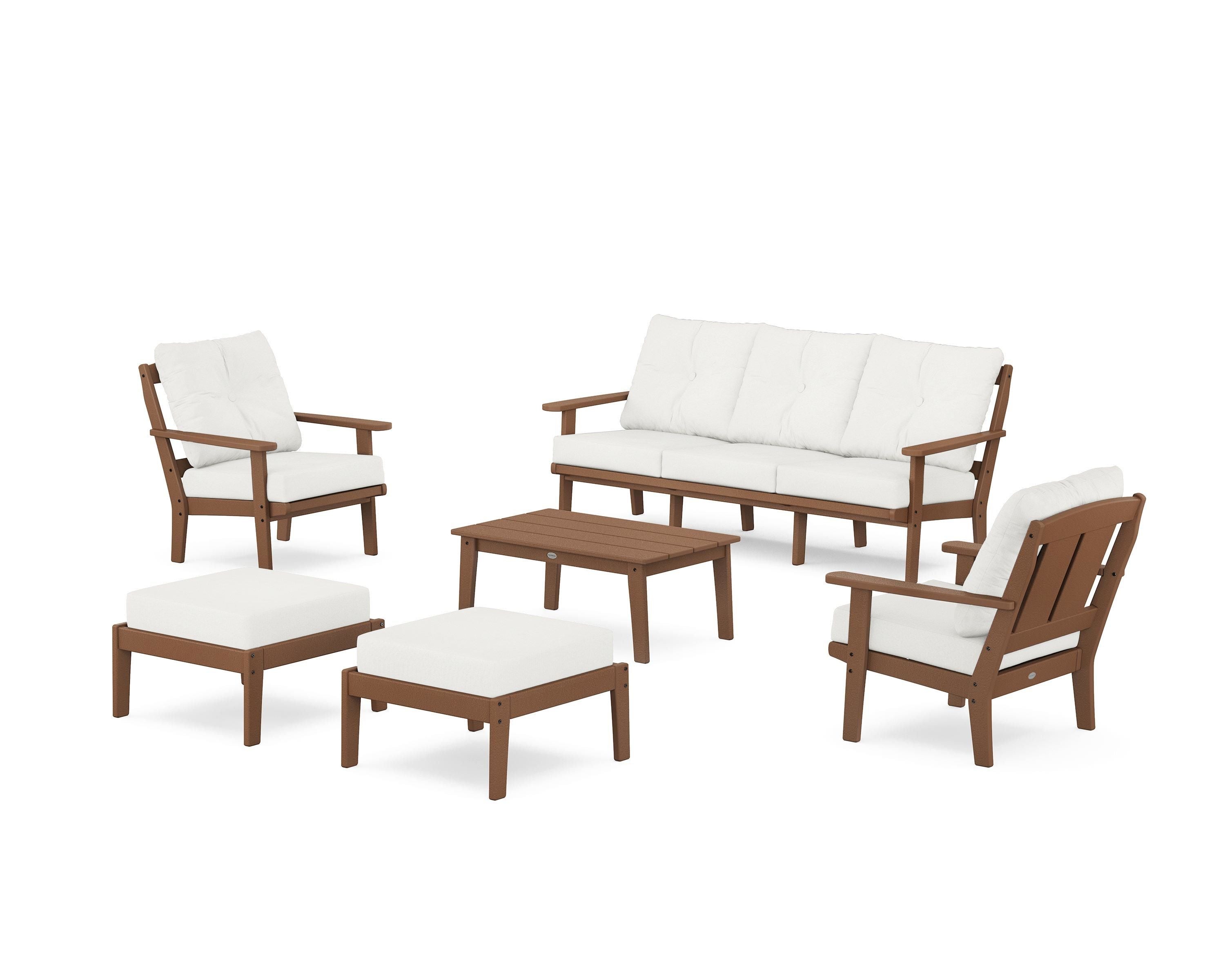 POLYWOOD® Mission 6-Piece Lounge Sofa Set in Teak / Natural Linen