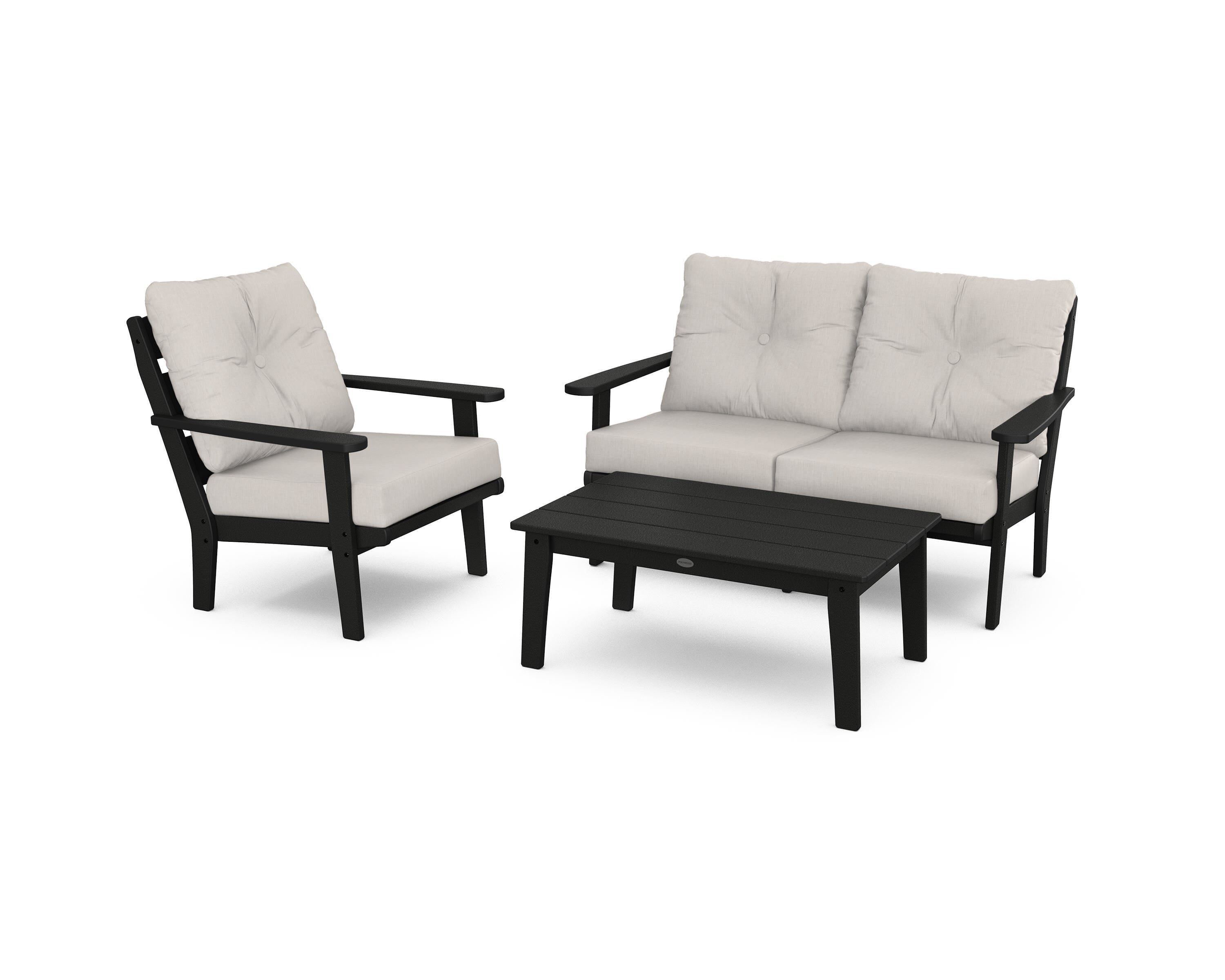 POLYWOOD® Lakeside 3-Piece Deep Seating Set in Black / Cast Ash