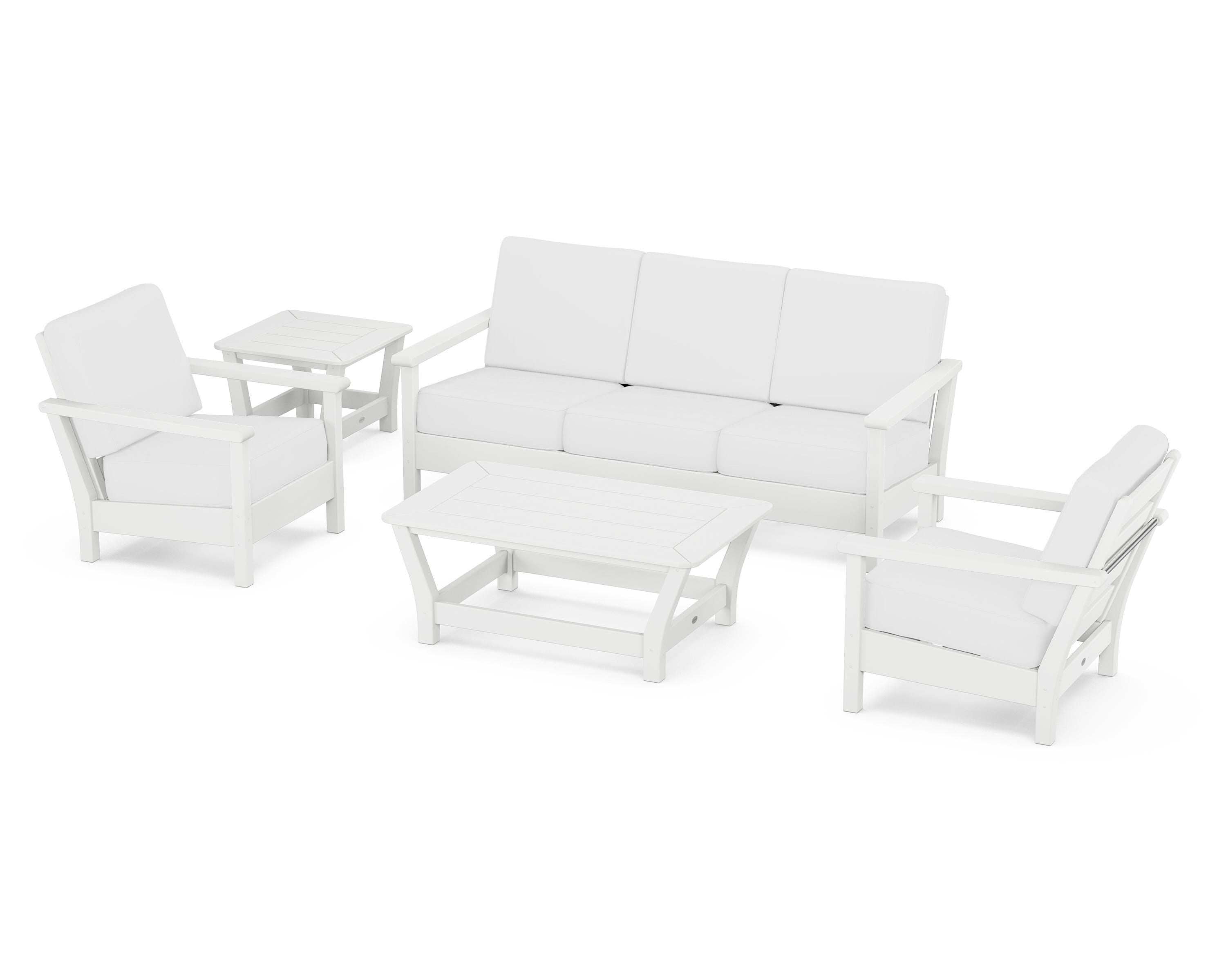 POLYWOOD® Harbour 5-Piece Deep Seating Set in White / Natural