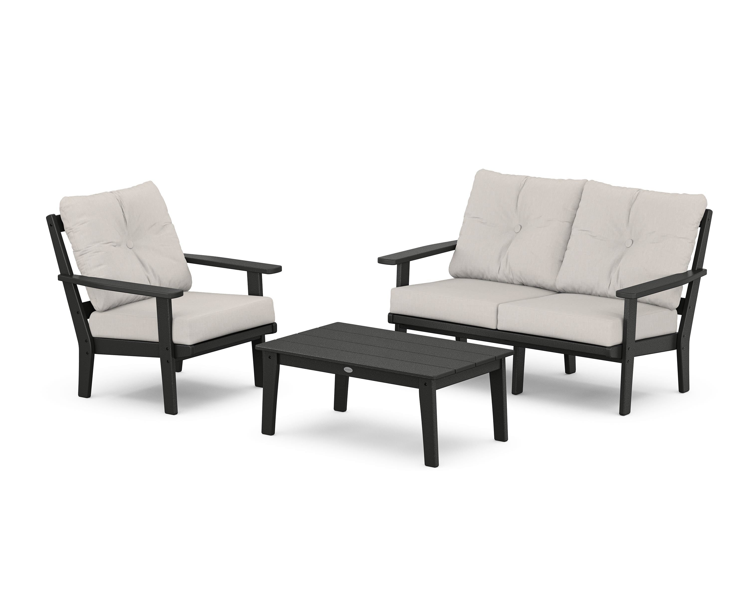 POLYWOOD® Oxford 3-Piece Deep Seating Set with Loveseat in Black / Cast Ash