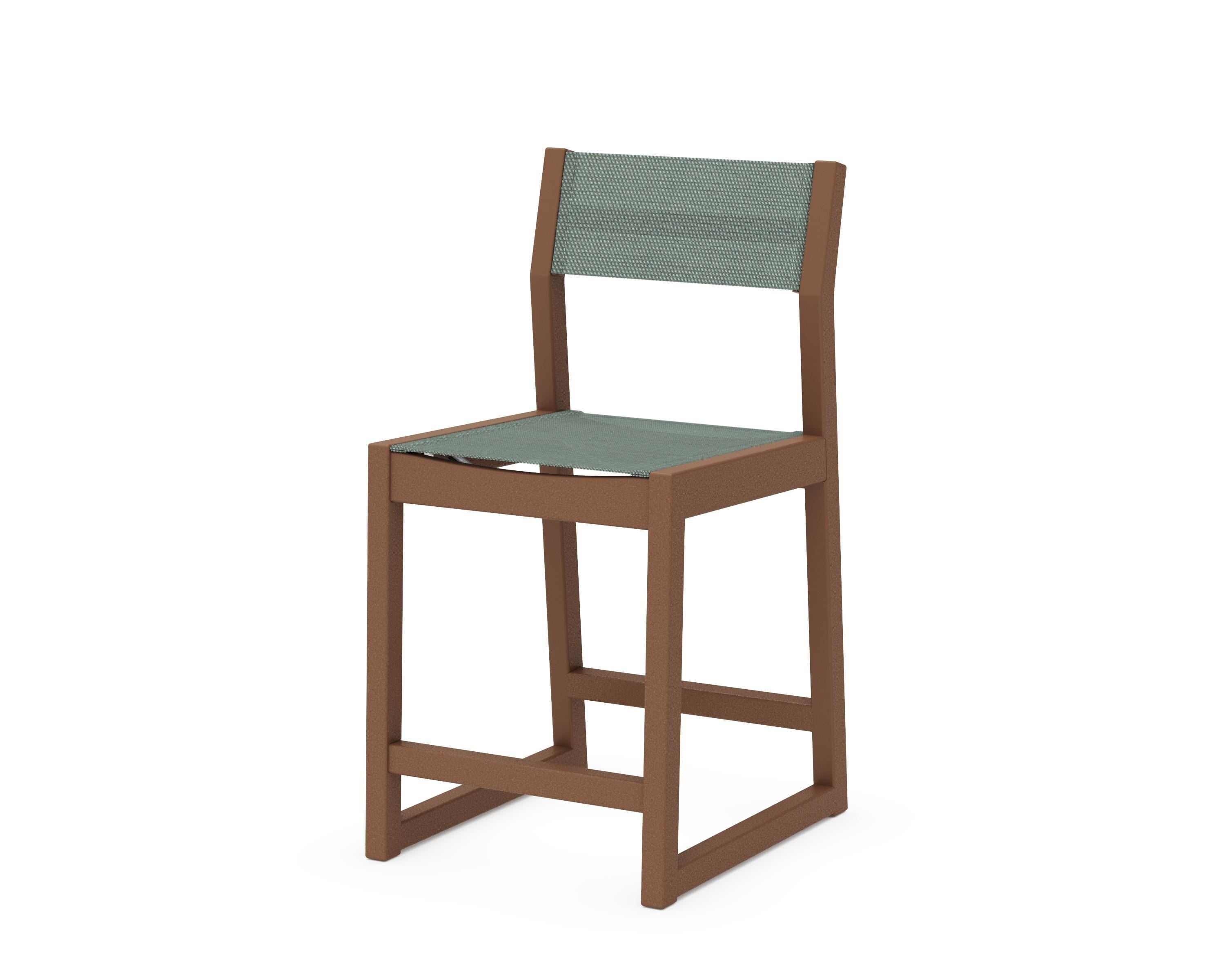 POLYWOOD® EDGE Sling Counter Side Chair in Teak / Dupioni Sea Mist Sling