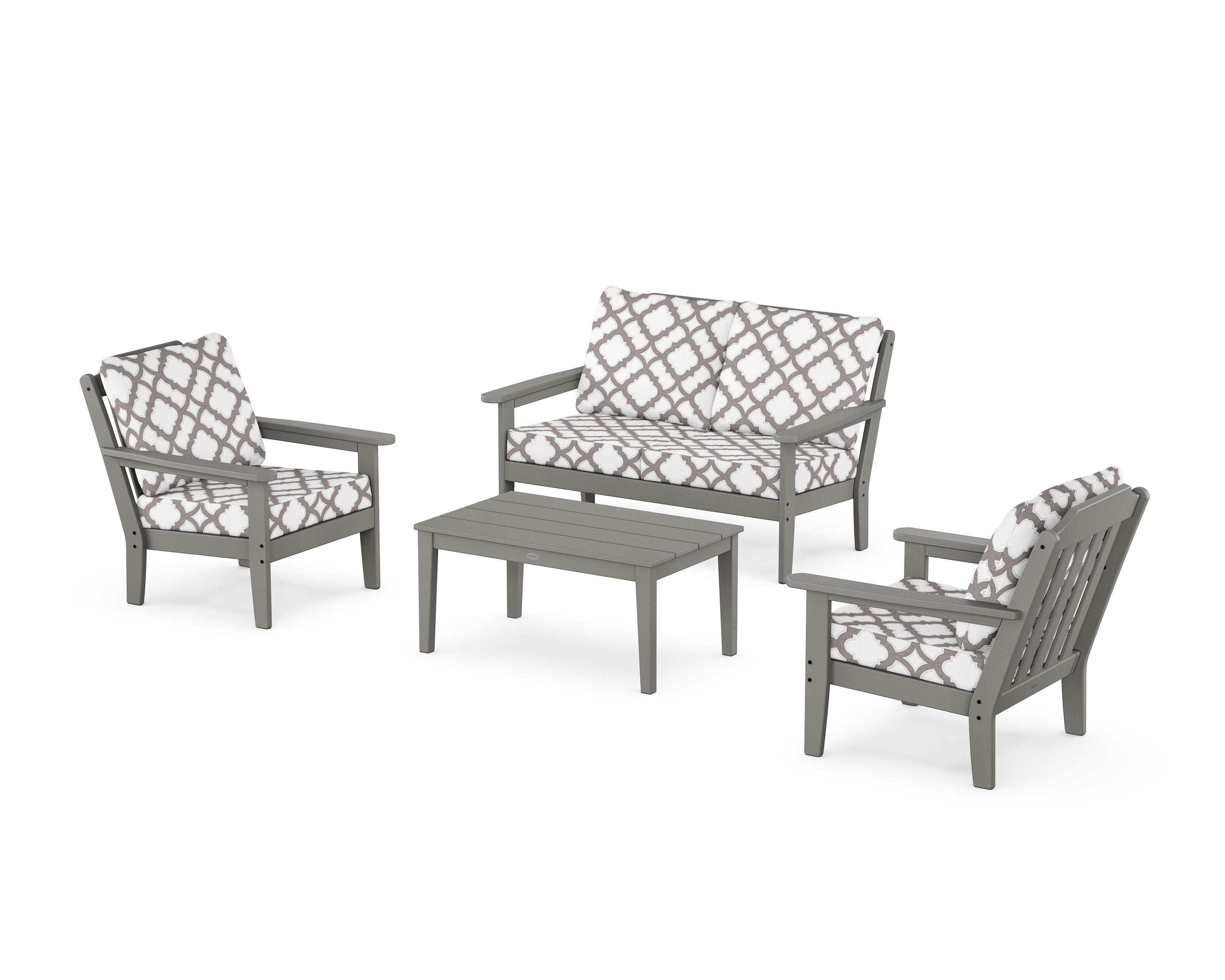 Country Living Cottage 4-Piece Deep Seating Set with Loveseat in Slate Grey / Trellis Grey Mist