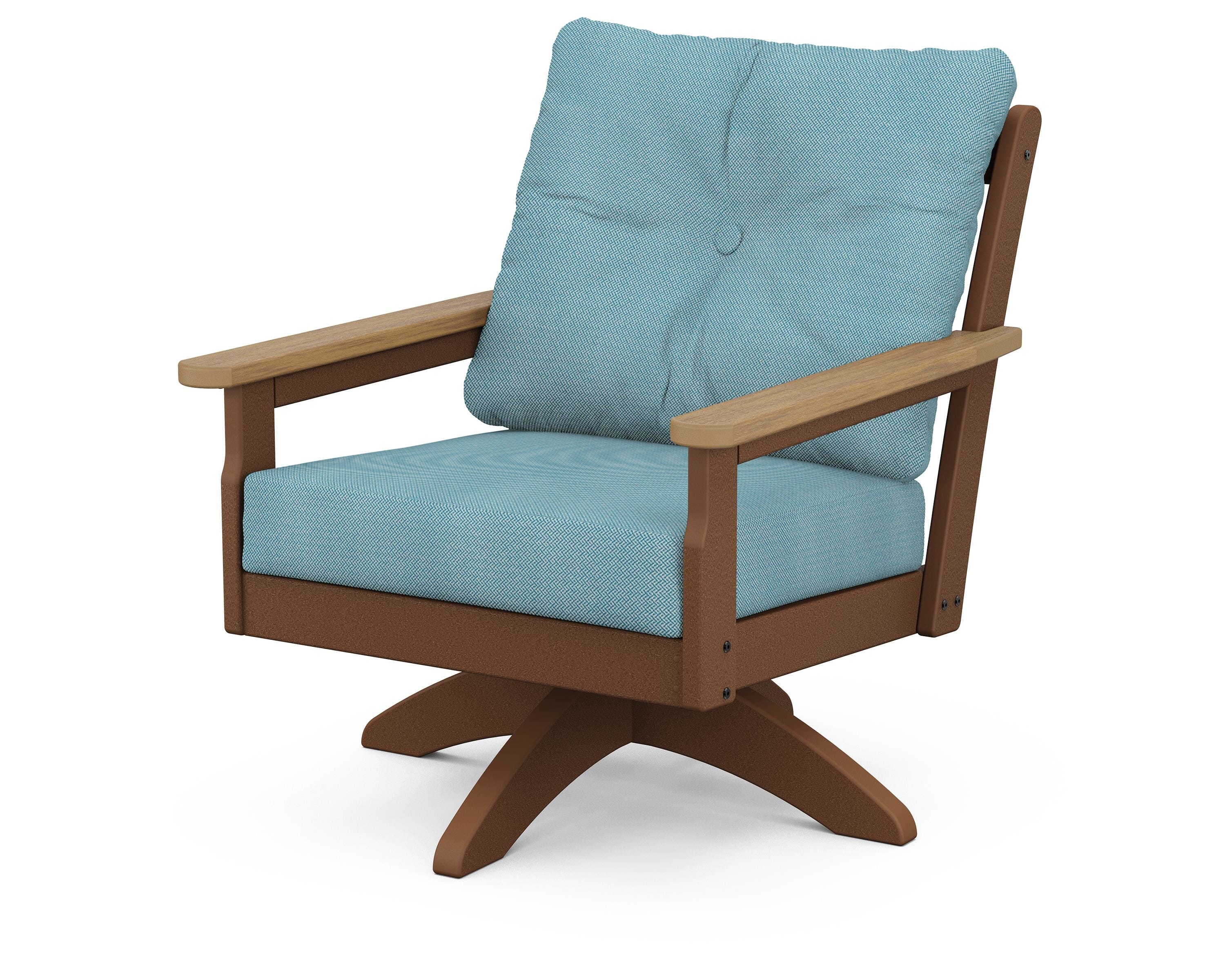 POLYWOOD® Vineyard Deep Seating Swivel Chair in Teak / Natural / Lattice Sky Blue