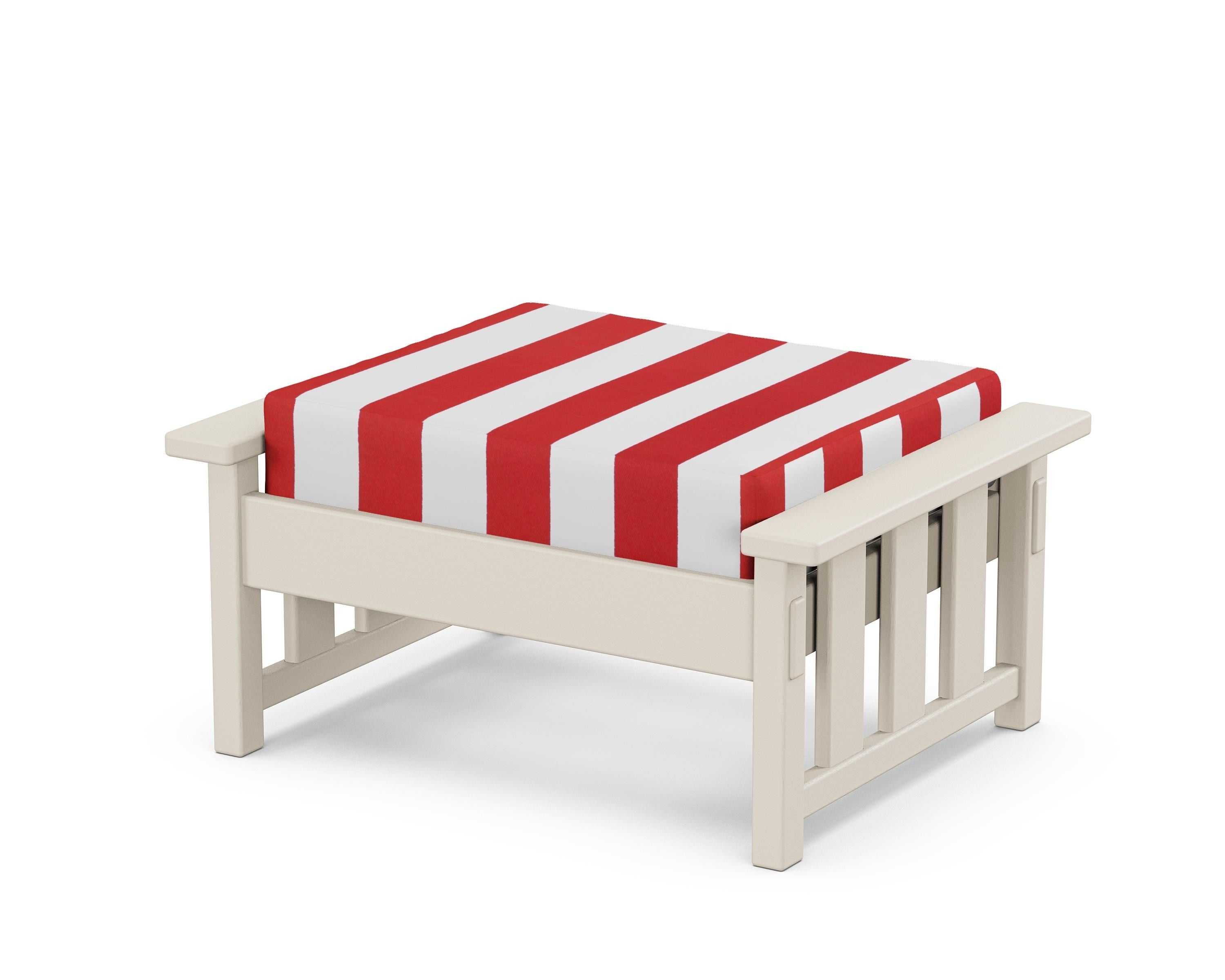 Martha Stewart by POLYWOOD® Acadia Deep Seating Ottoman in Sand / Cabana Stripe Crimson