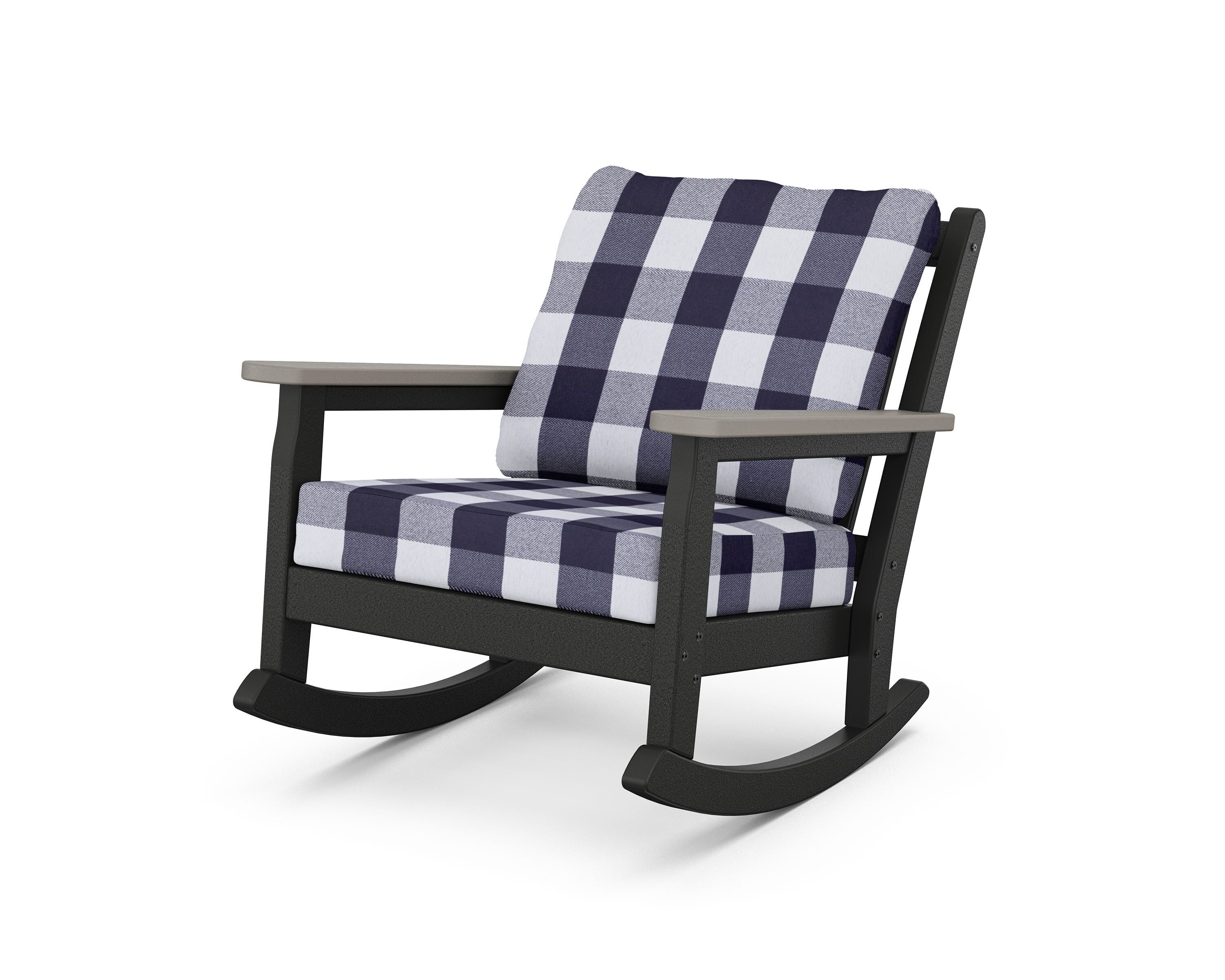 POLYWOOD® Chippendale Deep Seating Rocking Chair in Black / Driftwood / Buffalo Plaid Navy