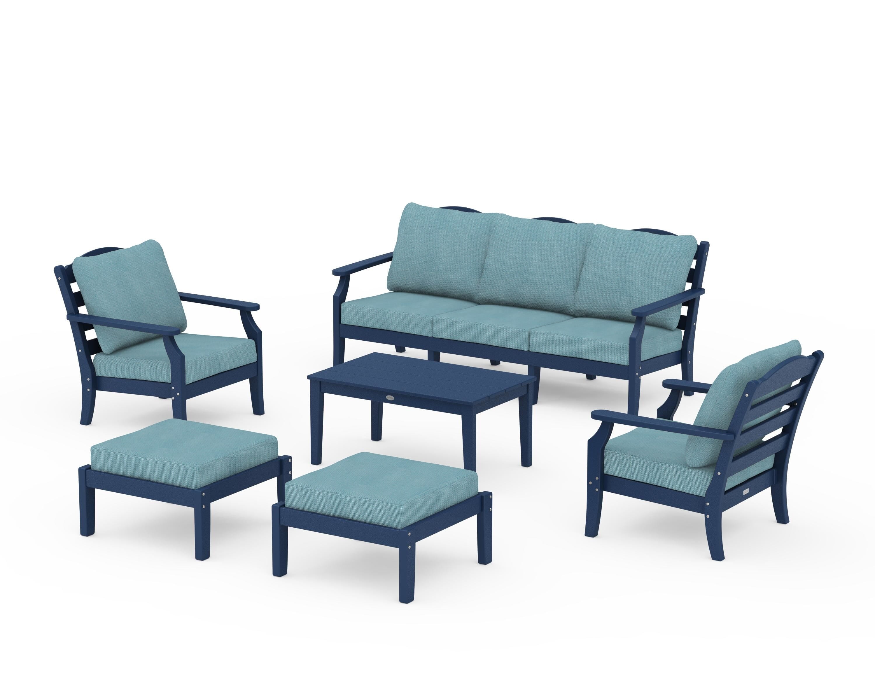 Draper James™ by POLYWOOD® Savannah 6-Piece Lounge Sofa Set in Navy / Lattice Sky Blue