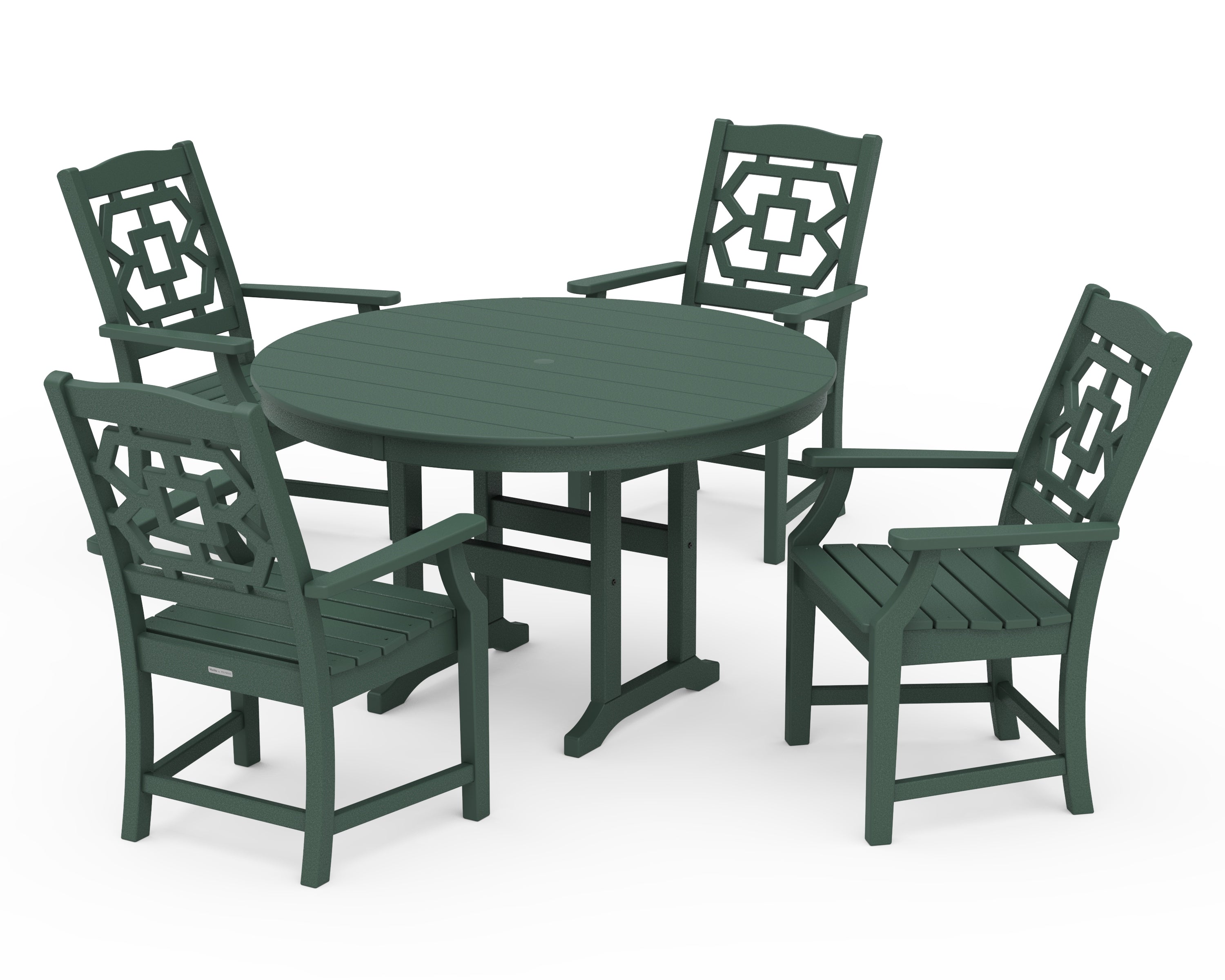 Martha Stewart by POLYWOOD® Chinoiserie 5-Piece Round Farmhouse Dining Set in Green