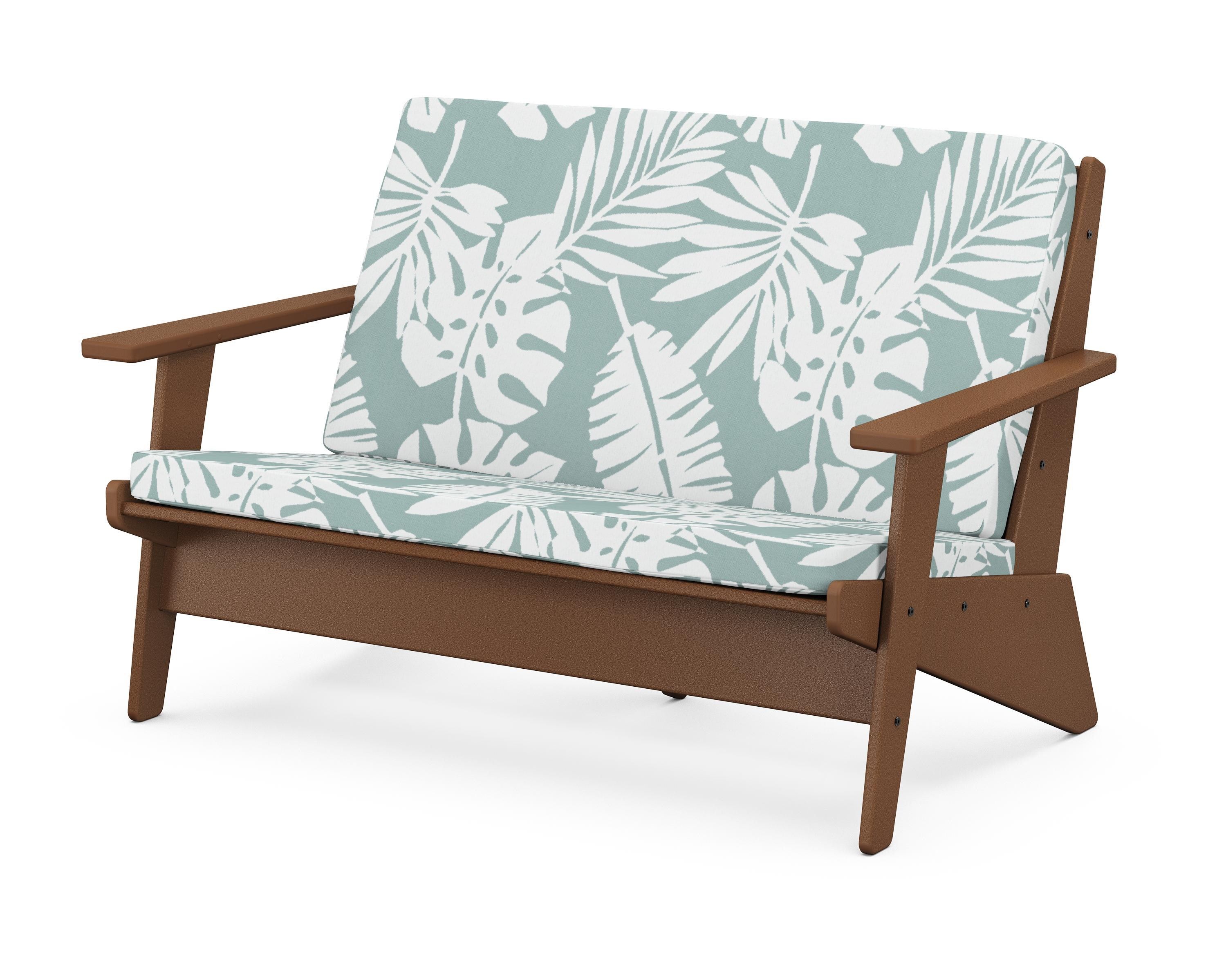 POLYWOOD® Riviera Modern Lounge Loveseat in Teak / Leaf Glacier Spa