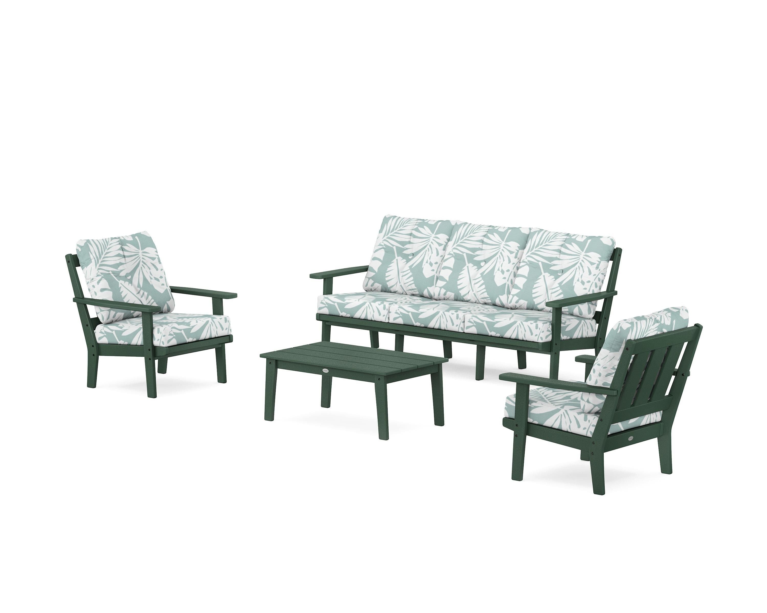 POLYWOOD® Oxford 4-Piece Deep Seating Set with Sofa in Green / Leaf Glacier Spa