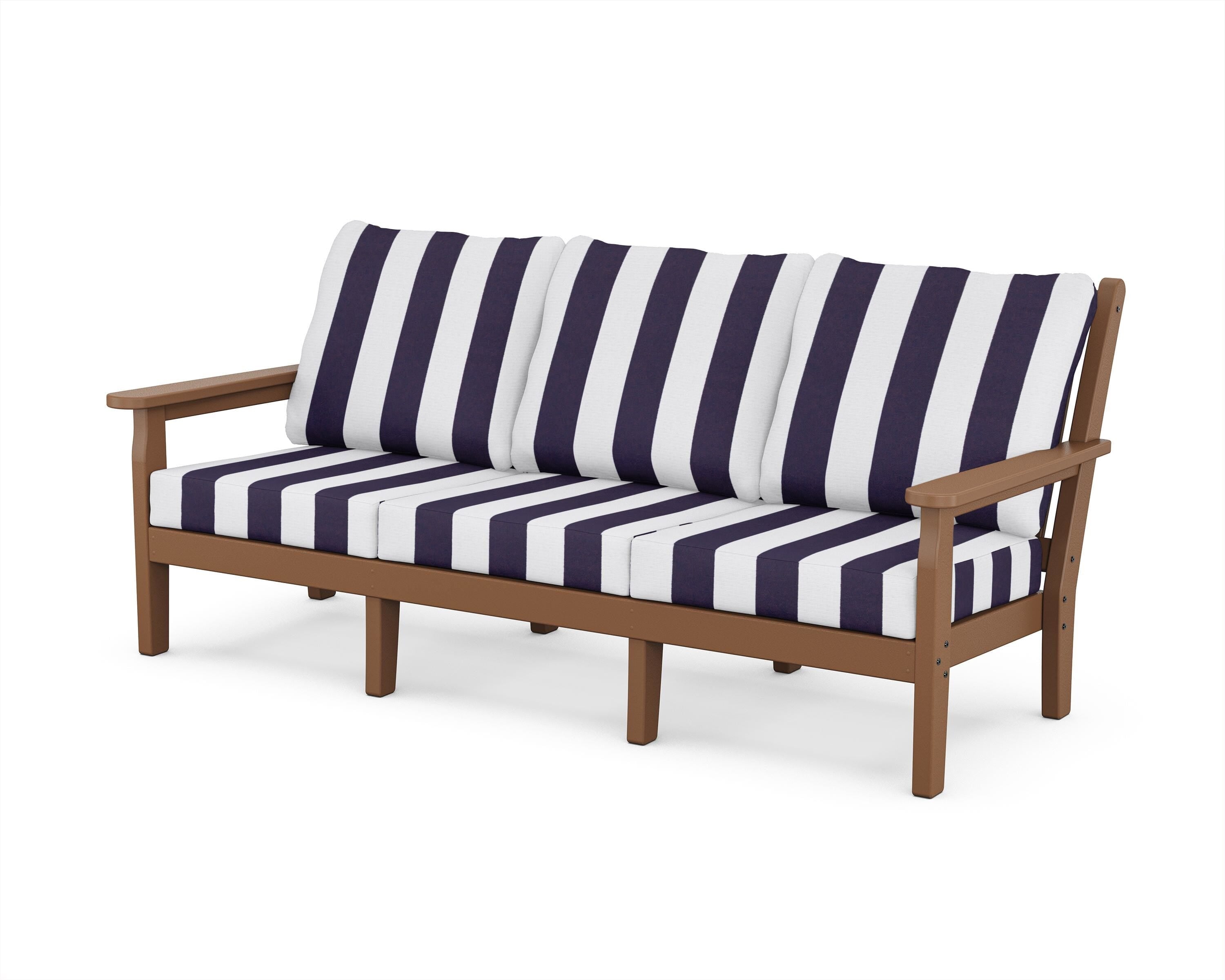 POLYWOOD® Chippendale Deep Seating Sofa in Teak / Cabana Stripe Navy