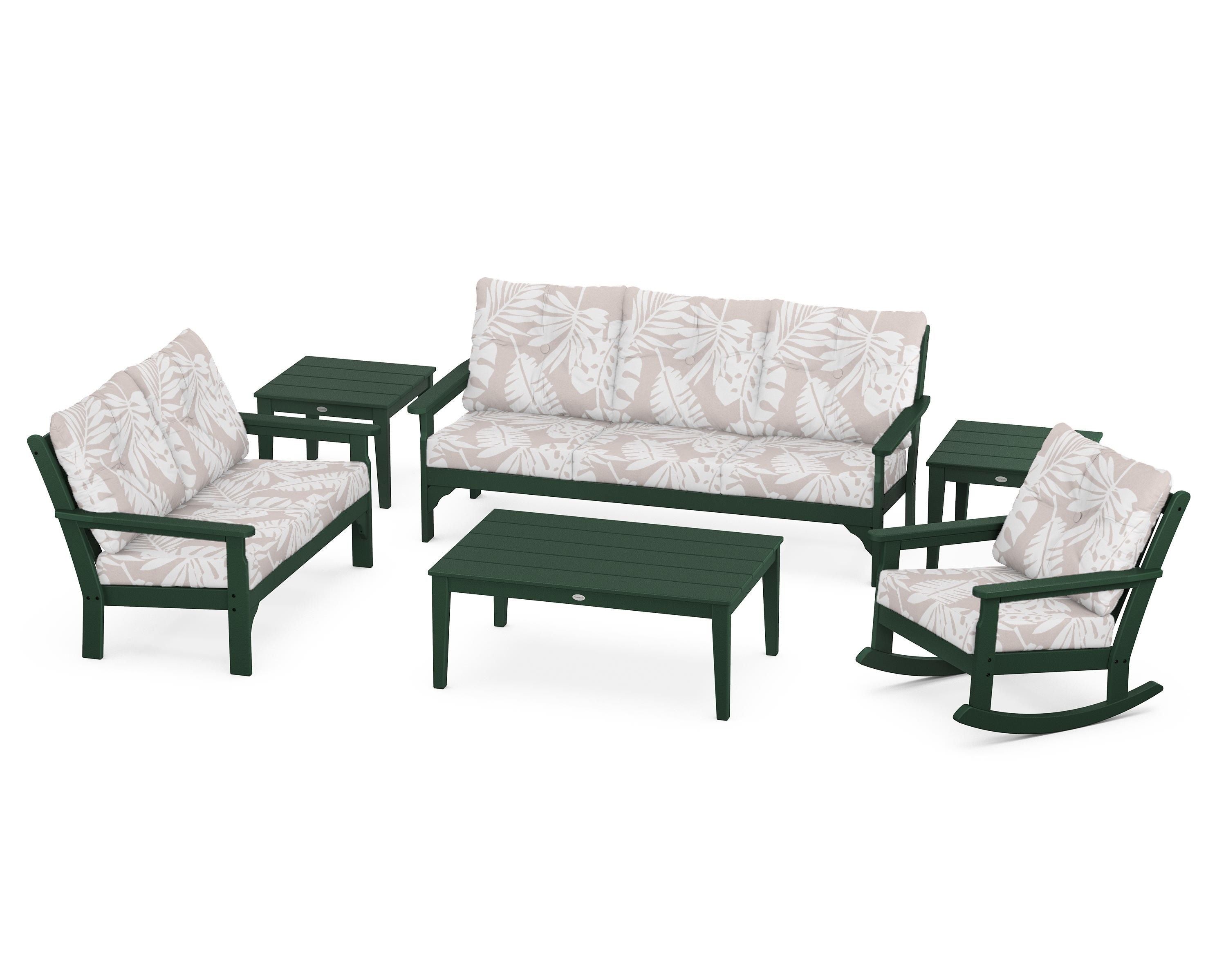 POLYWOOD® Vineyard 6-Piece Deep Seating Set in Green / Leaf Dune Burlap