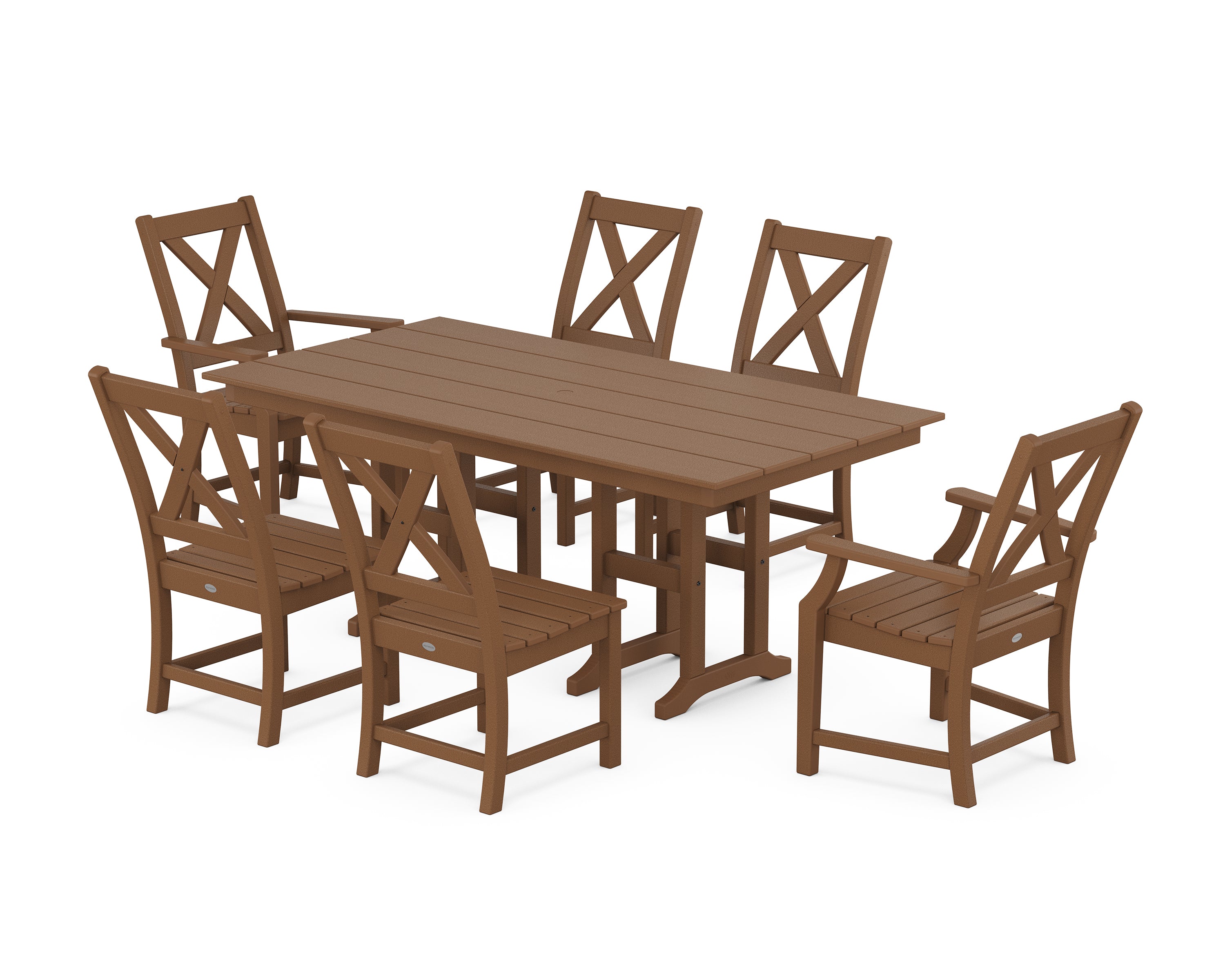 POLYWOOD® Braxton 7-Piece Farmhouse Dining Set in Teak
