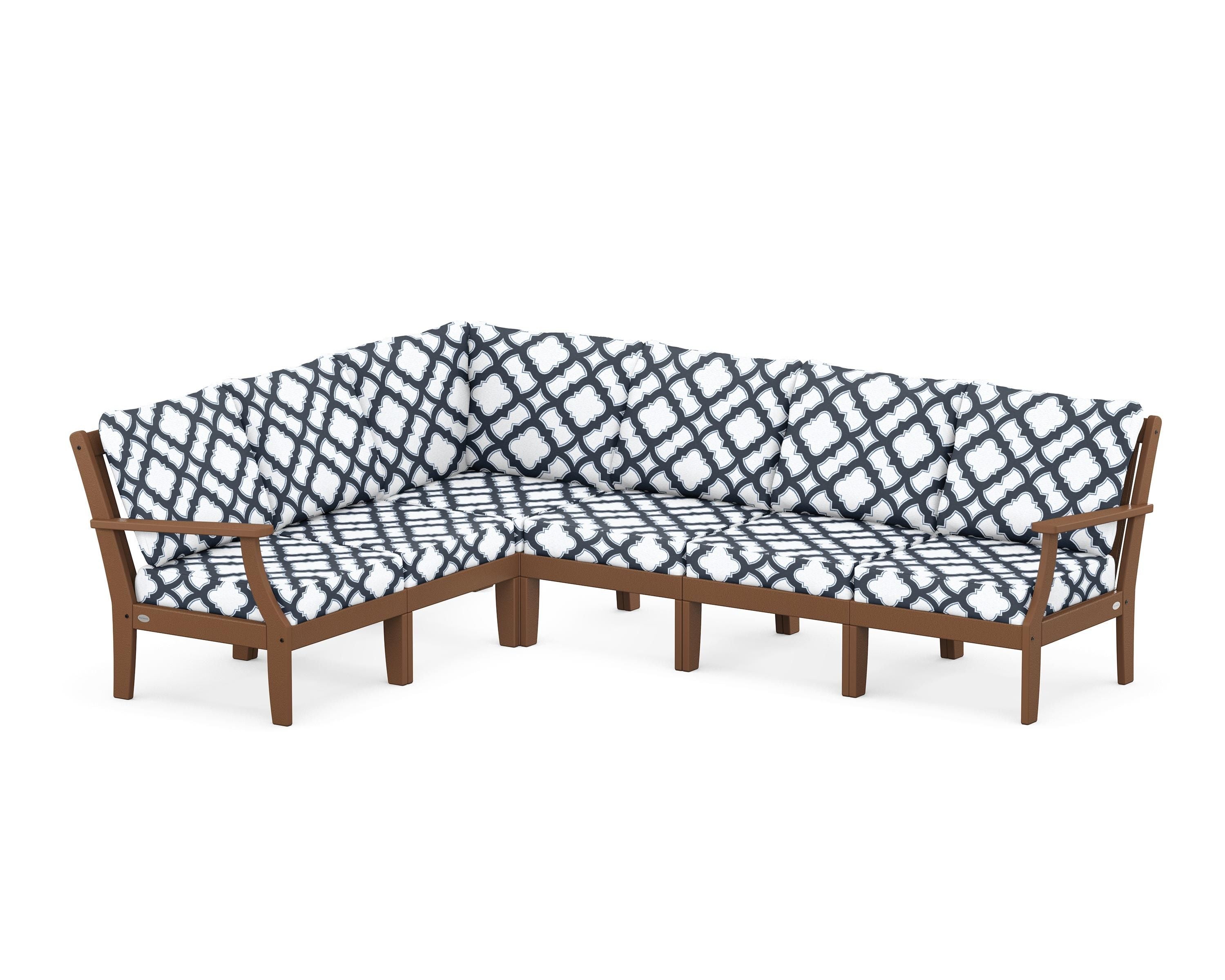 POLYWOOD® Braxton Modular 6-Piece Deep Seating Set in Teak / Trellis Marine Indigo