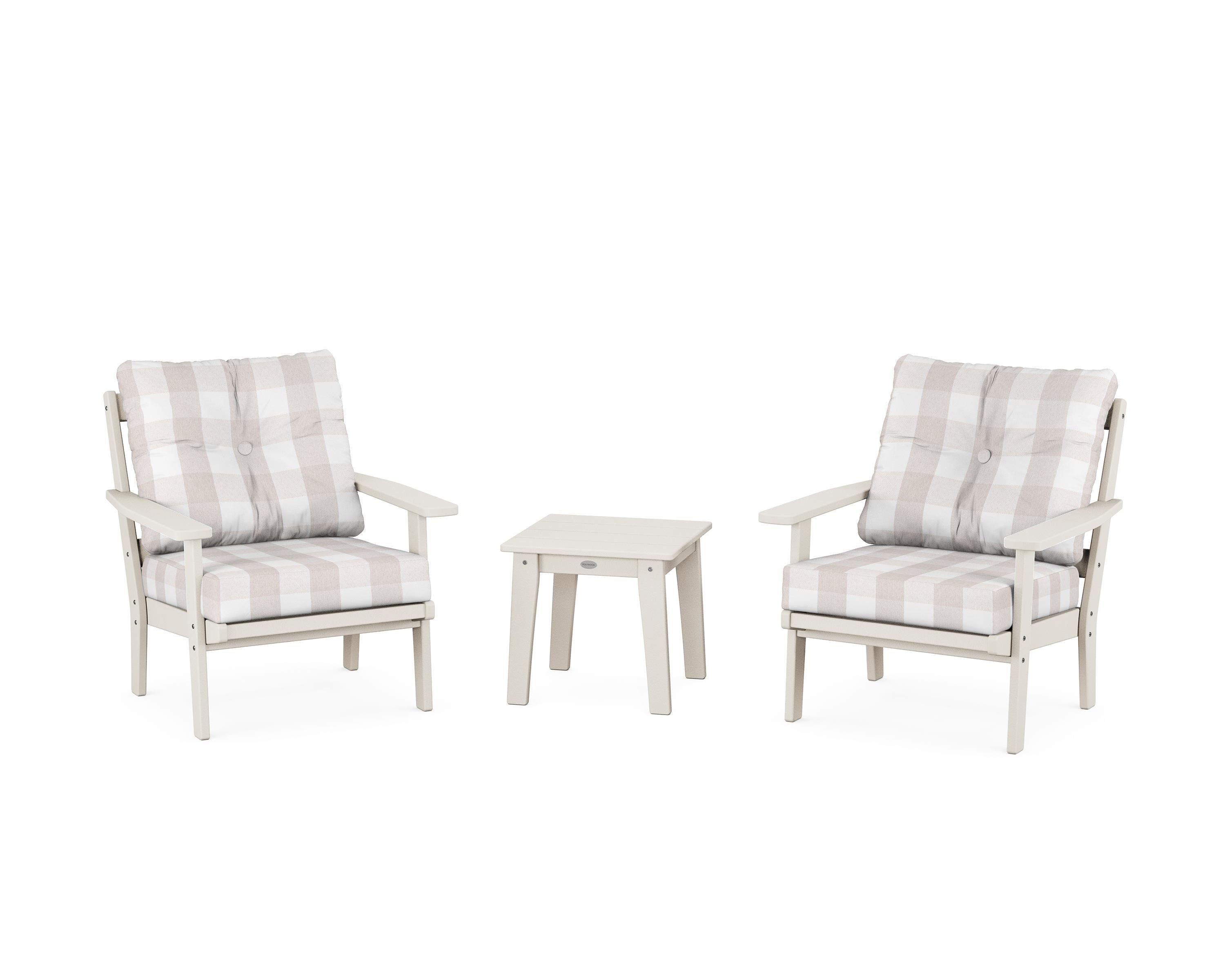 POLYWOOD® Prairie 3-Piece Deep Seating Set in Sand / Buffalo Plaid Dune Burlap