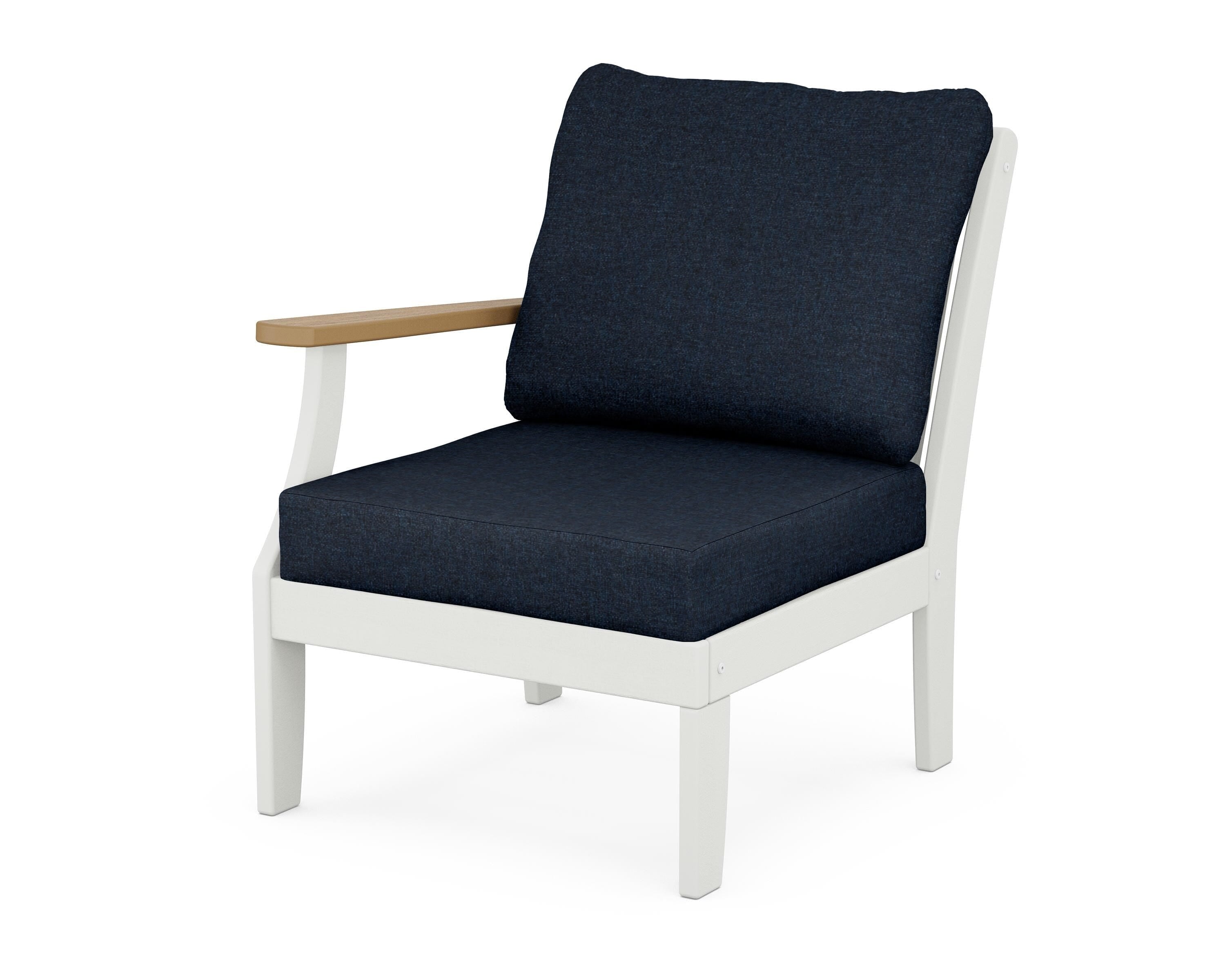 POLYWOOD® Braxton Modular Left Arm Chair in White / Natural / Marine Indigo