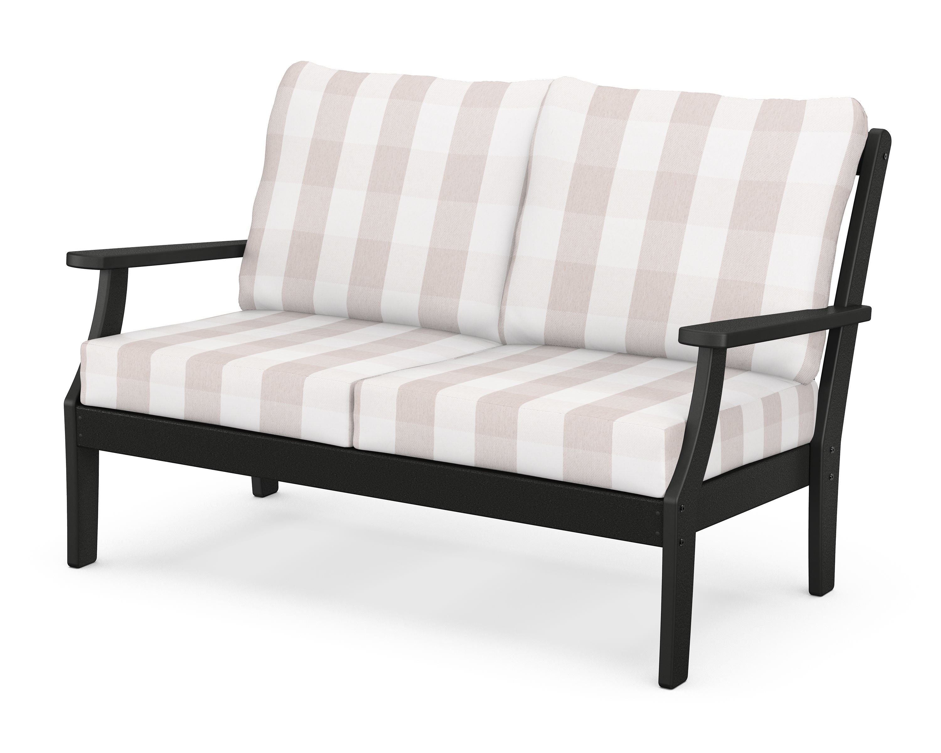 POLYWOOD® Braxton Deep Seating Loveseat in Black / Buffalo Plaid Dune Burlap