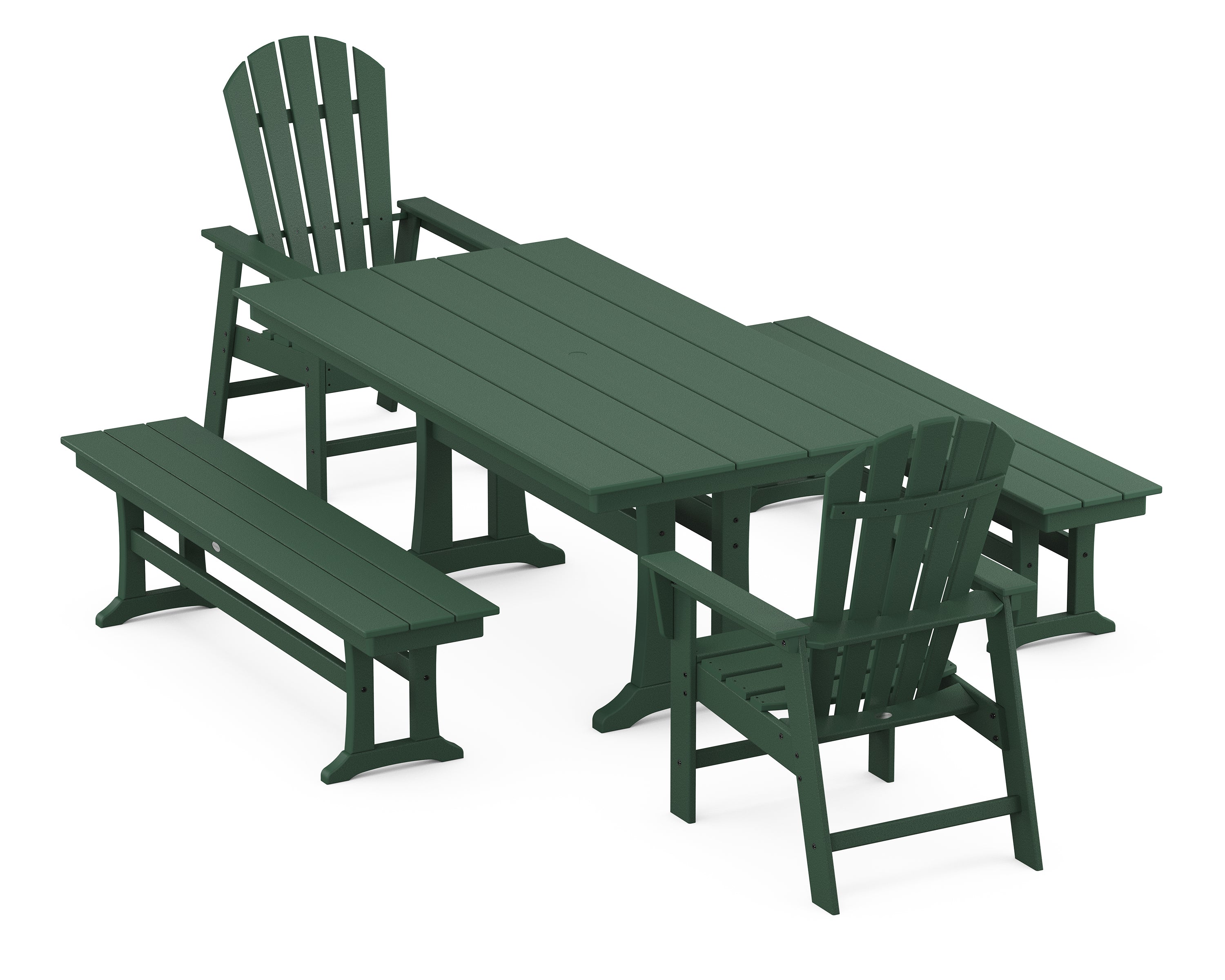 POLYWOOD® South Beach 5-Piece Farmhouse Dining Set With Trestle Legs in Green