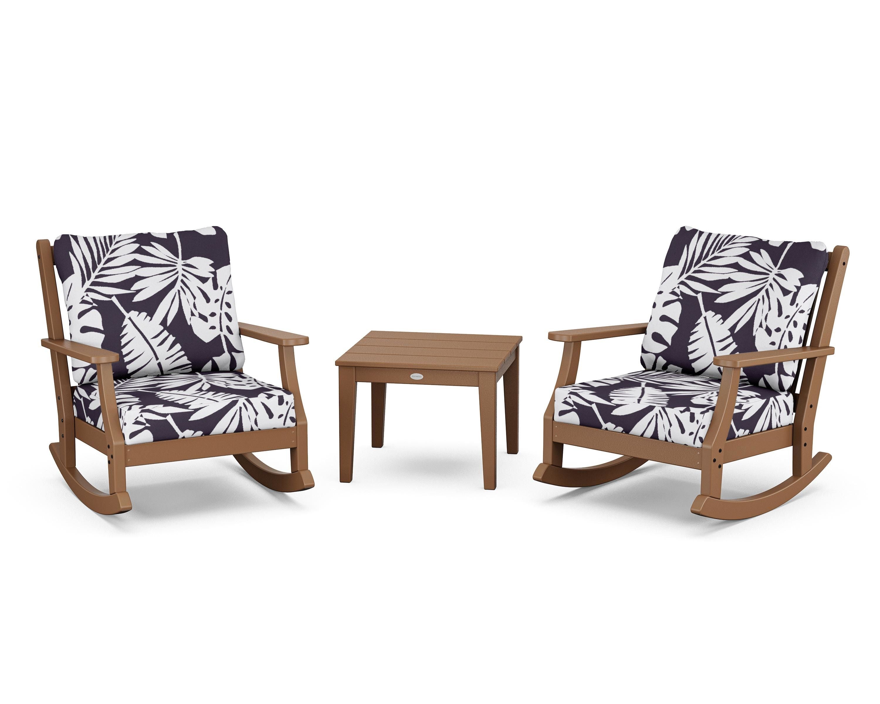 Country Living Wovendale 3-Piece Deep Seating Rocker Set in Teak / Leaf Navy