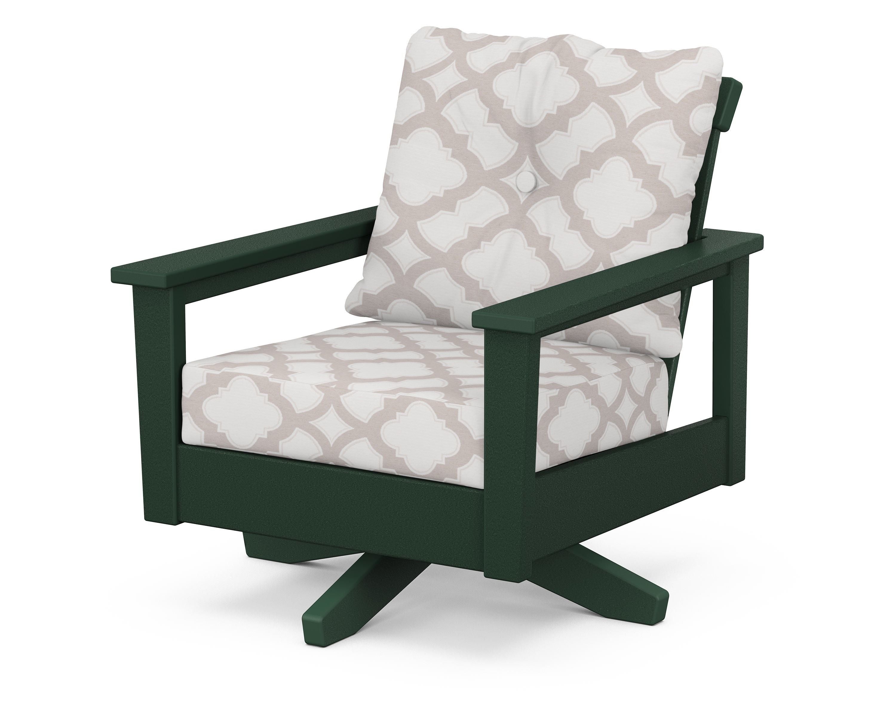 POLYWOOD® Prescott Deep Seating Swivel Chair in Green / Trellis Dune Burlap