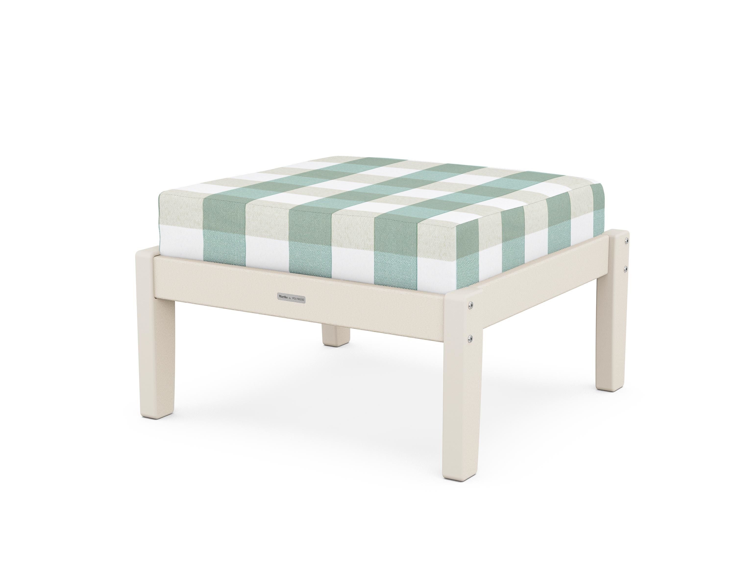 Martha Stewart by POLYWOOD® Chinoiserie Deep Seating Ottoman in Sand / Buffalo Plaid Glacier Spa