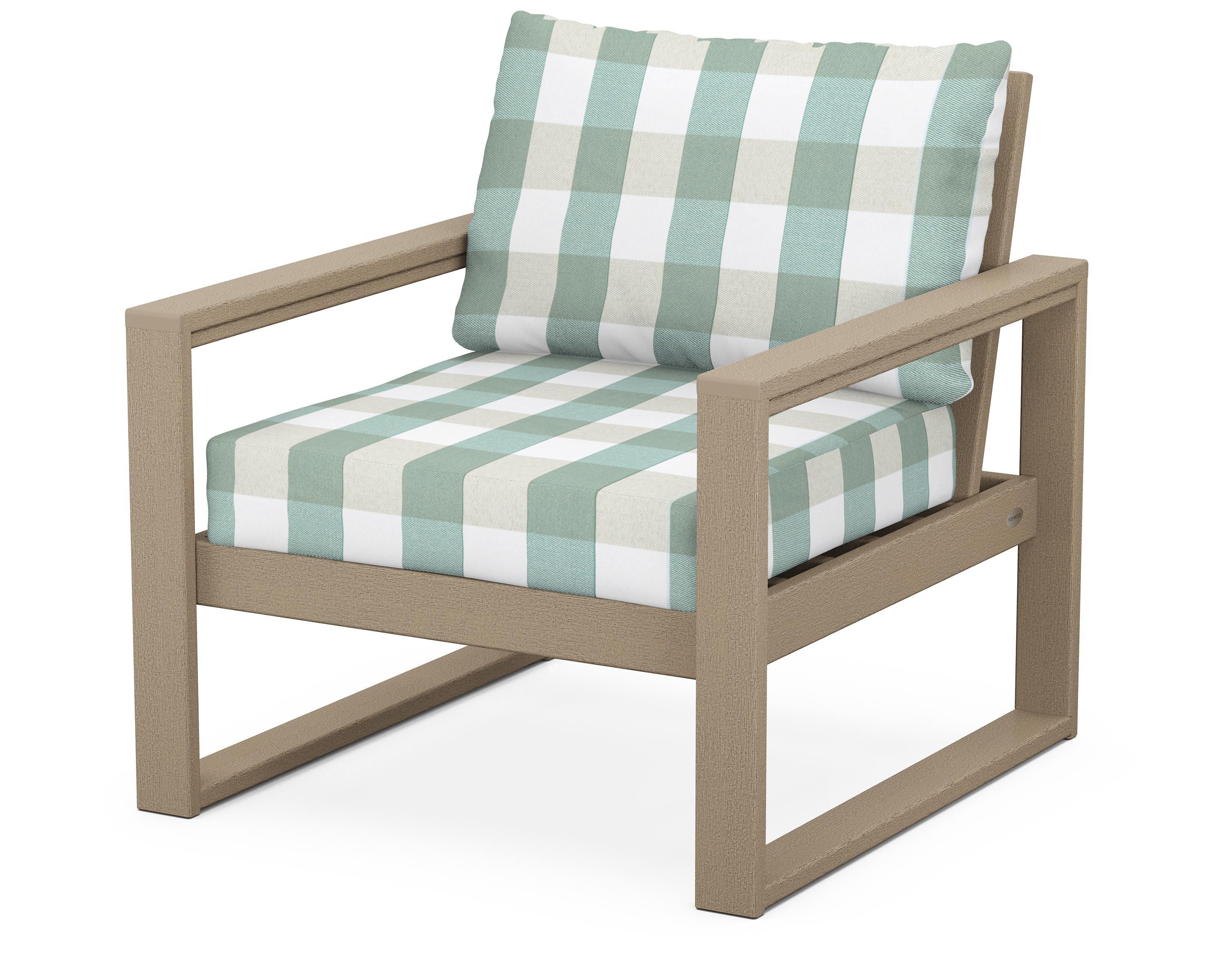 POLYWOOD® EDGE Club Chair in Vintage Sahara / Buffalo Plaid Glacier Spa