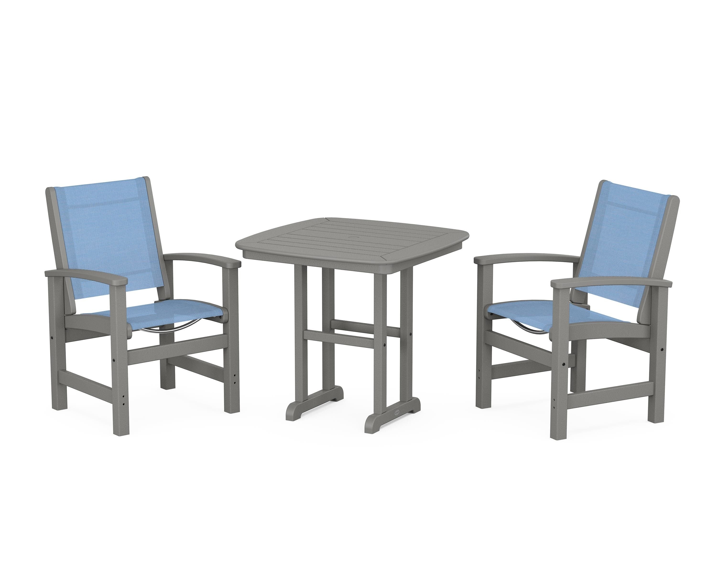 POLYWOOD® Coastal 3-Piece Dining Set in Slate Grey / Poolside Sling
