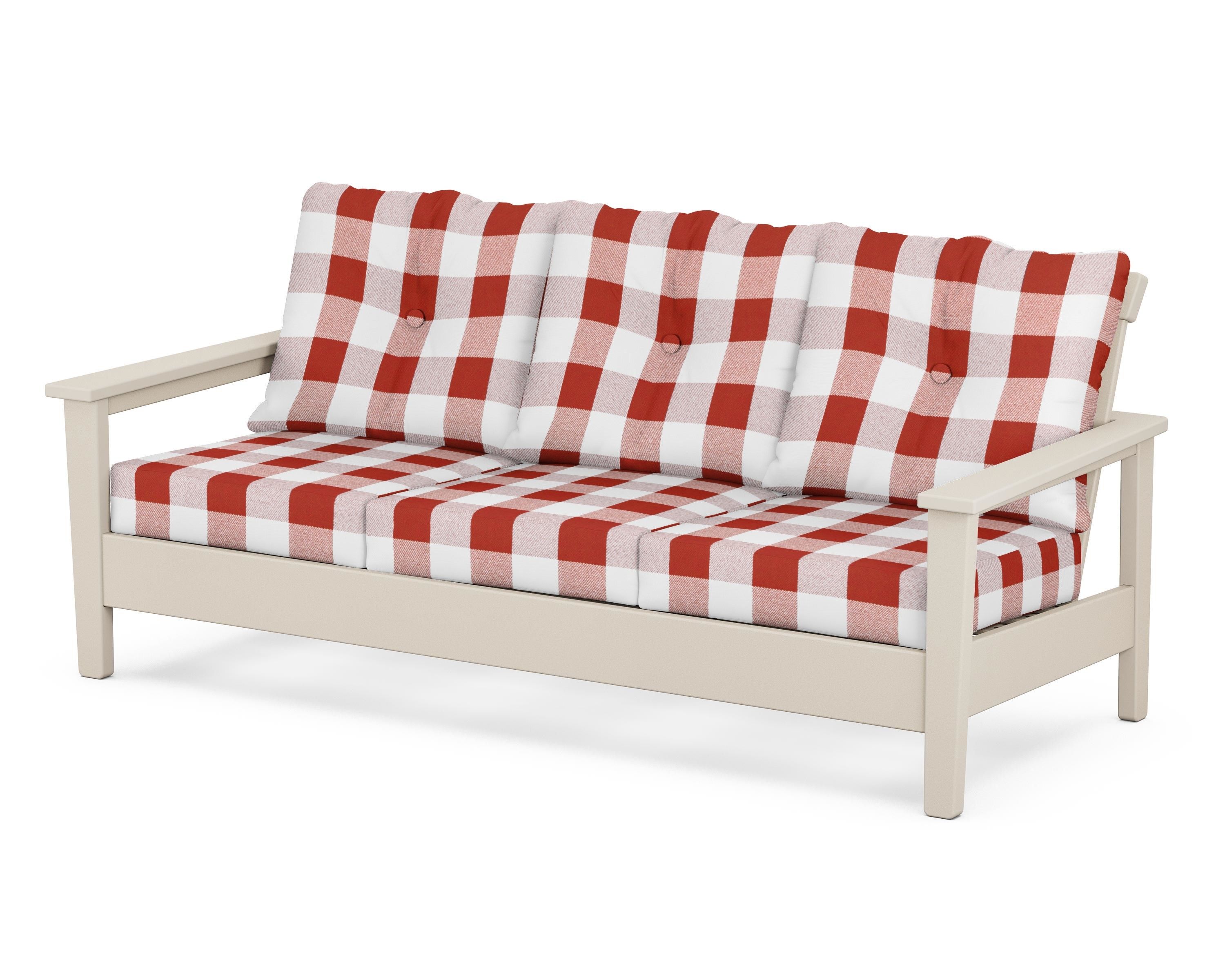 POLYWOOD® Prescott Deep Seating Sofa in Sand / Buffalo Plaid Crimson