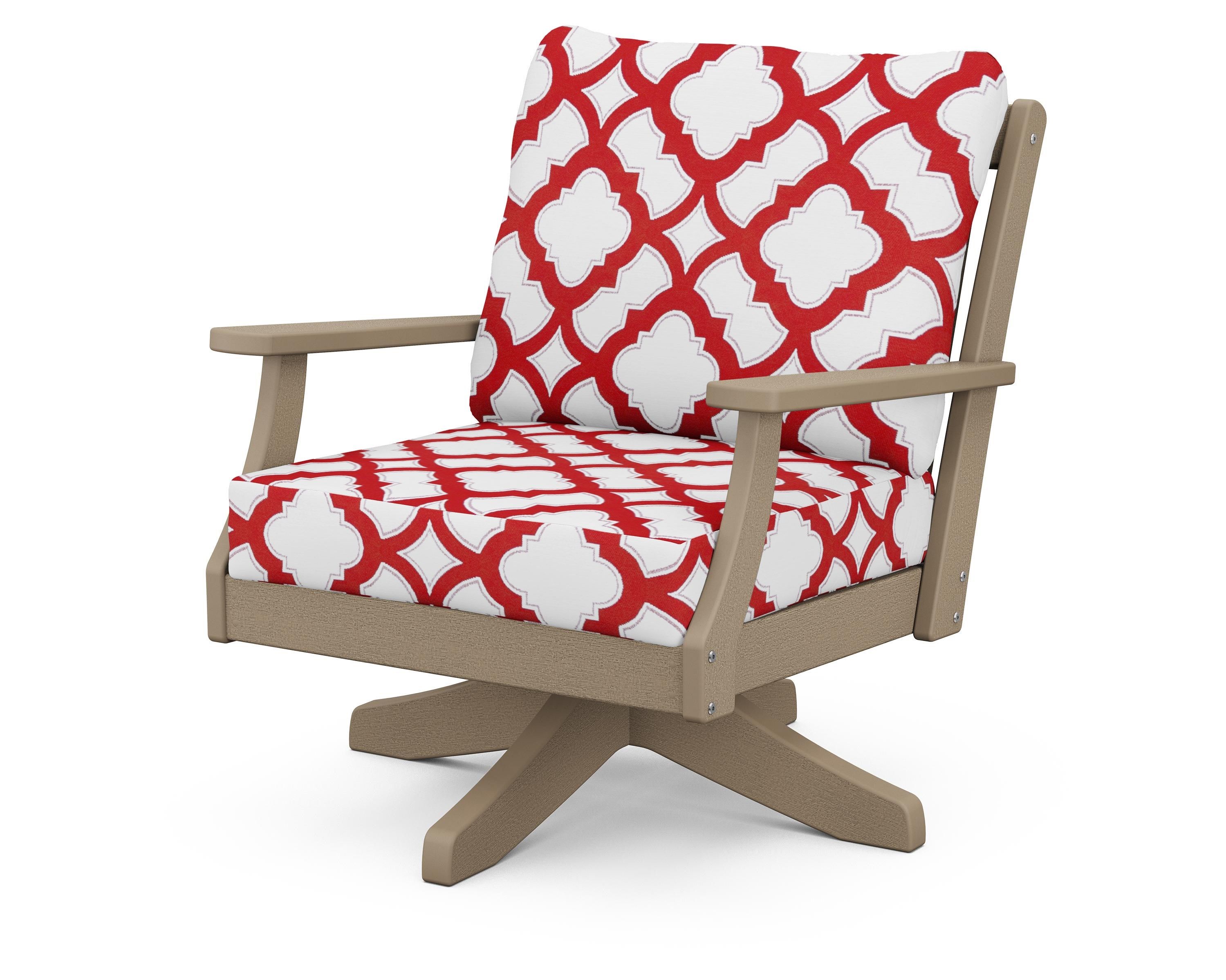 POLYWOOD® Braxton Deep Seating Swivel Chair in Vintage Sahara / Trellis Crimson